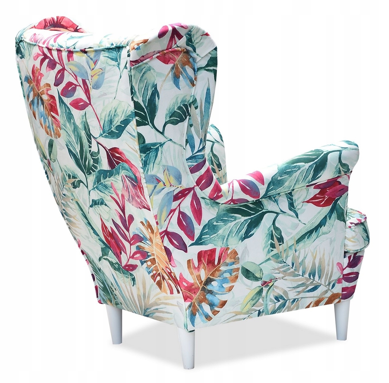 Fotel uszak ARI PRINT z podnóżkiem skandynawski Family Meble liście