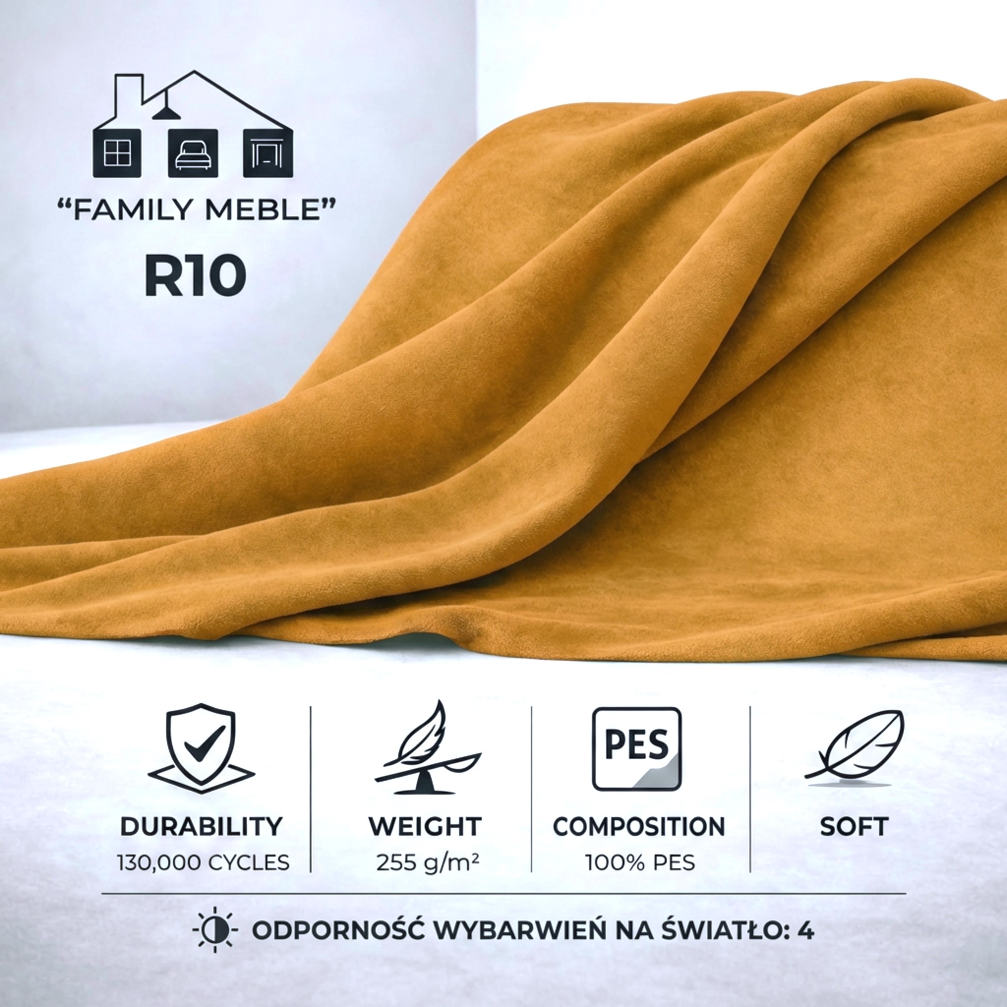 Fotel uszak skandynawski żółty złoty musztardowy welurowy Ari Family Meble — tkanina