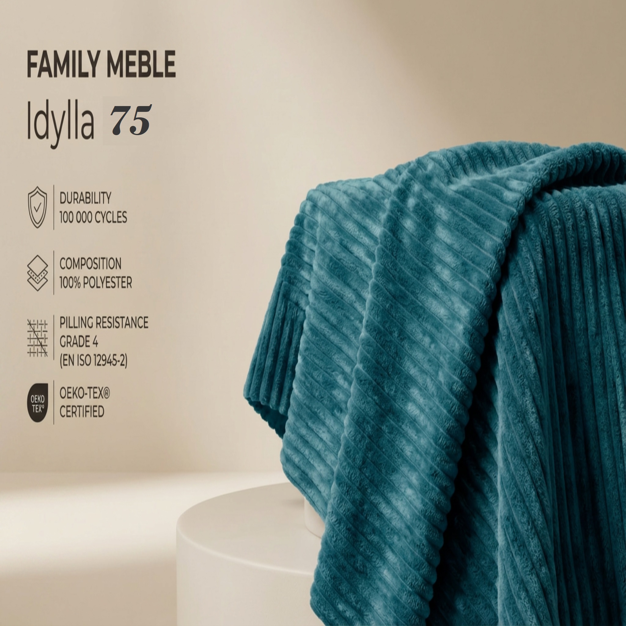 Fotel uszak welurowy niebieski welur sztruks sprężyny Idylla Family Meble — tkanina