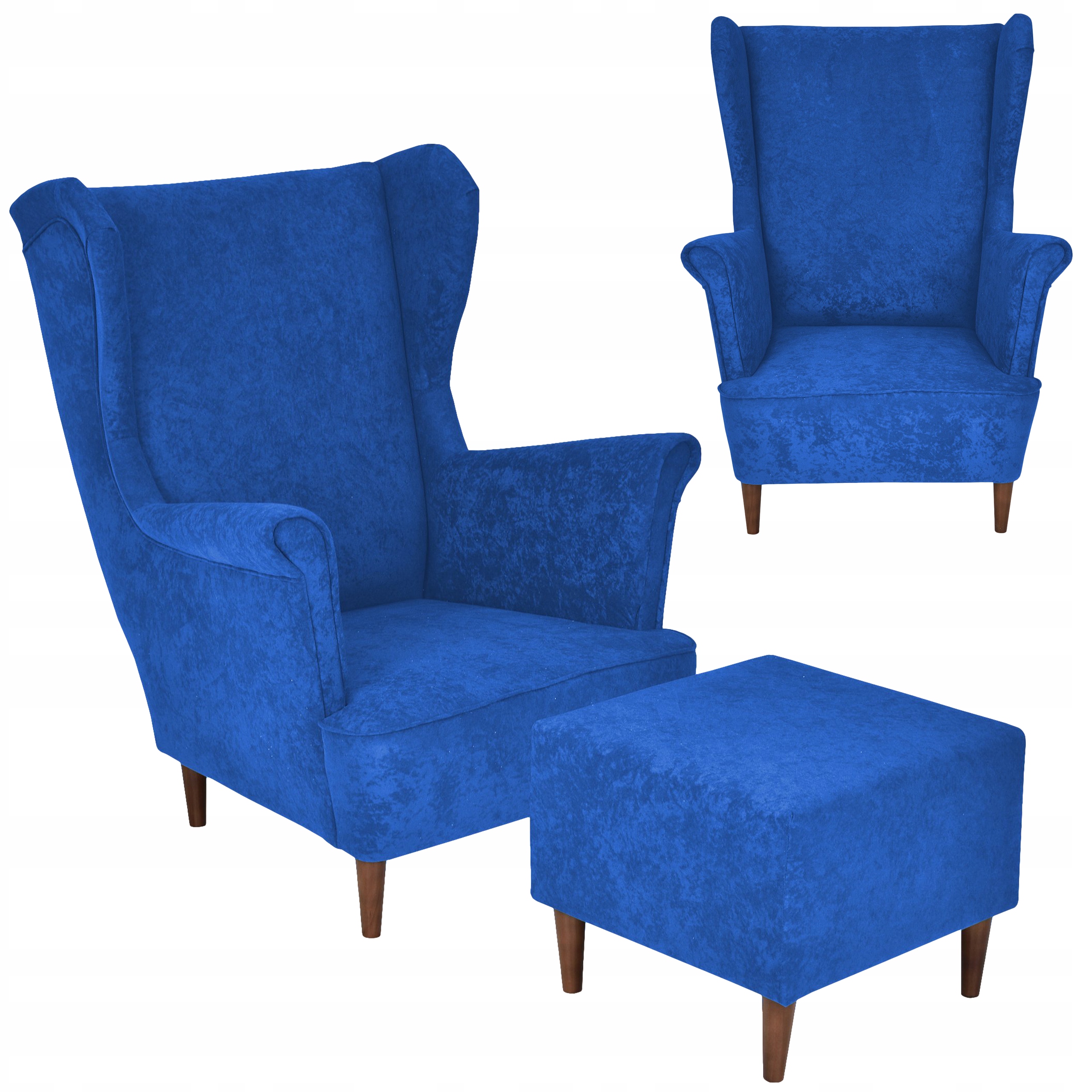 Fotel uszak MAX z podnóżkiem skandynawski Family Meble niebieski chabr