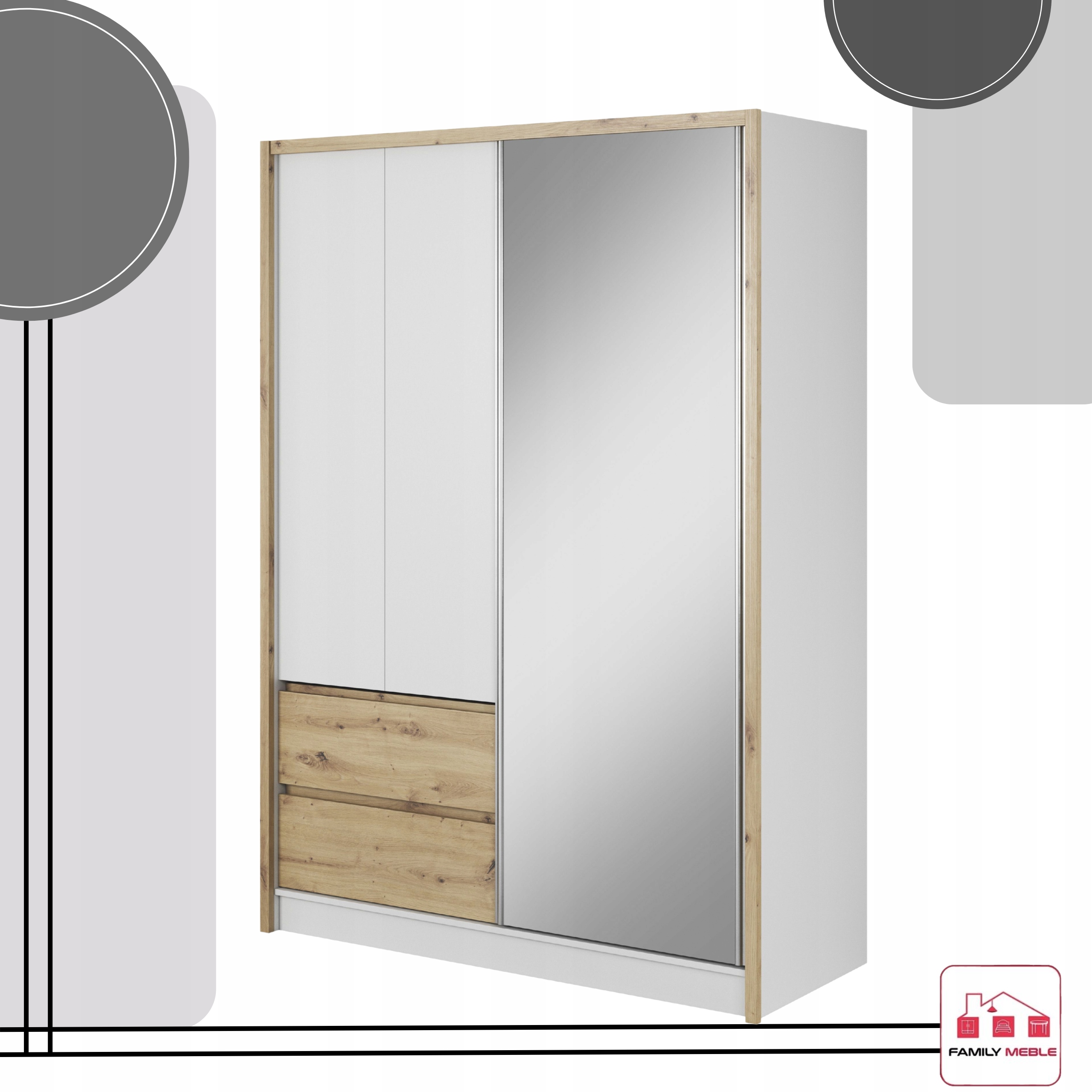 SZAFA GARDEROBA PRZESUWNA LILIA BIAŁA ARTISAN 150CM DUŻA DRĄŻEK LUSTRO