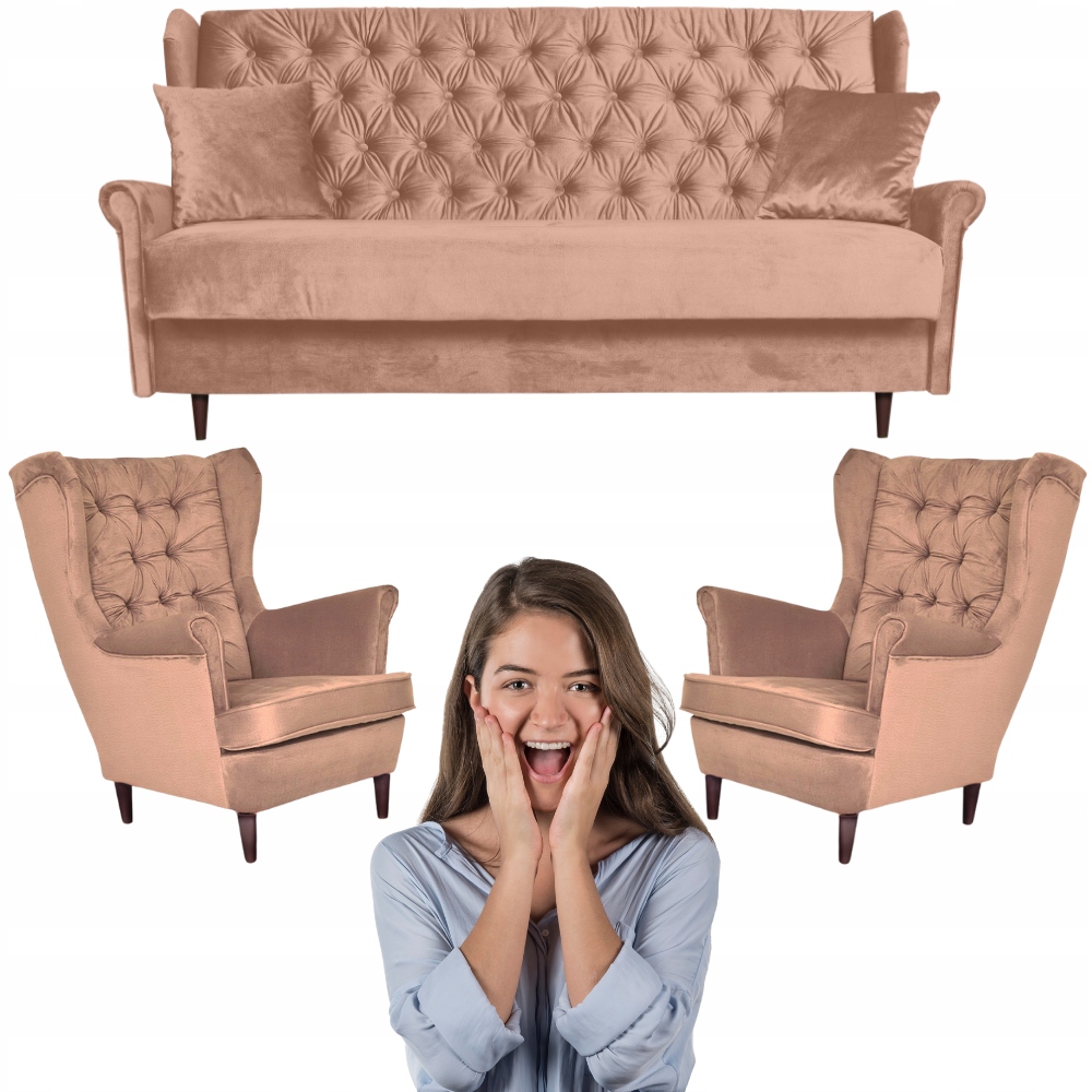 Zestaw wypoczynkowy do salonu sofa 2 fotele BLADORÓŻOWY Gaja Family Meble