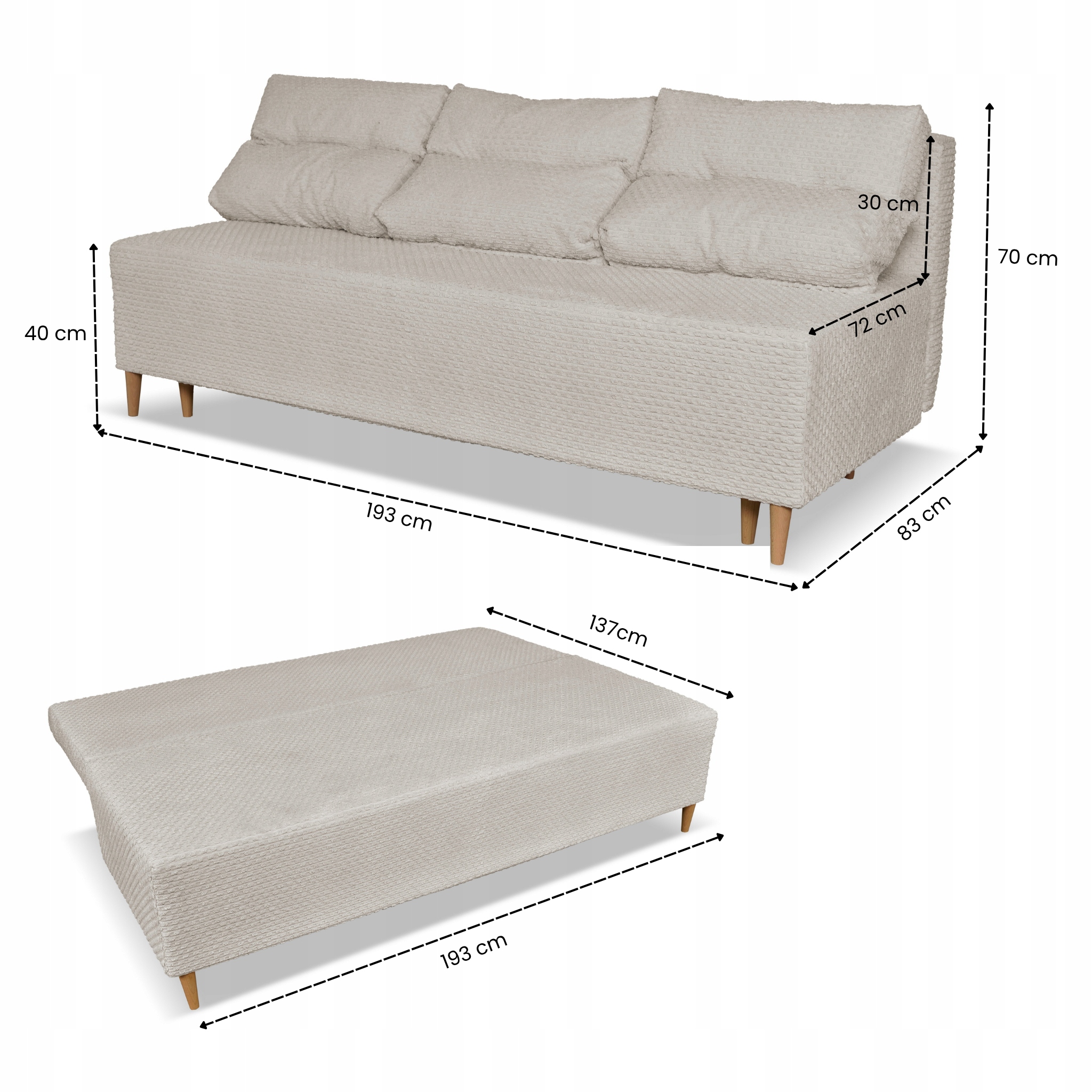 Zestaw KIMO funkcja spania sofa fotele Family Meble beżowy Twisster sztruks