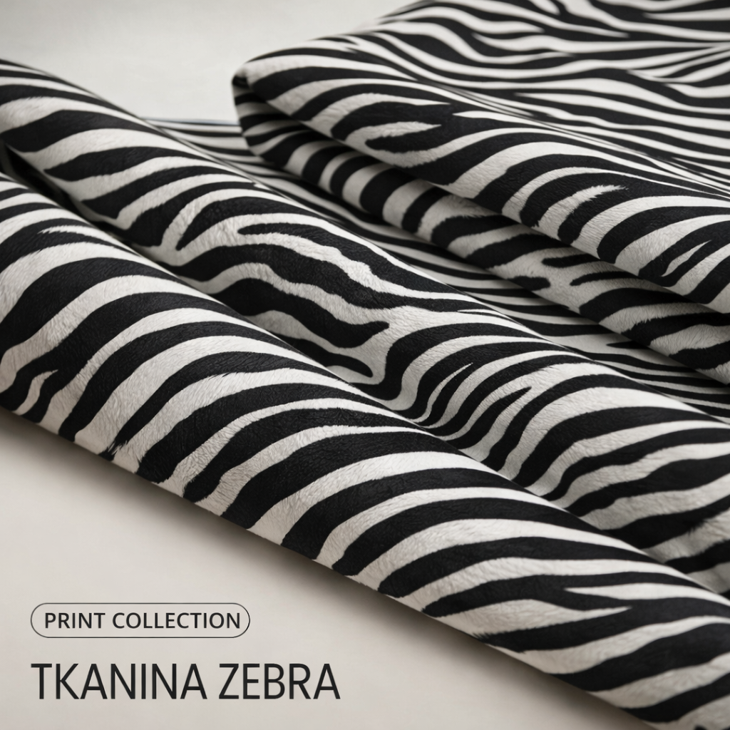 Pufa podnóżek siedzisko kostka czarno biały zebra tapicerowana FAMI Family — tkanina