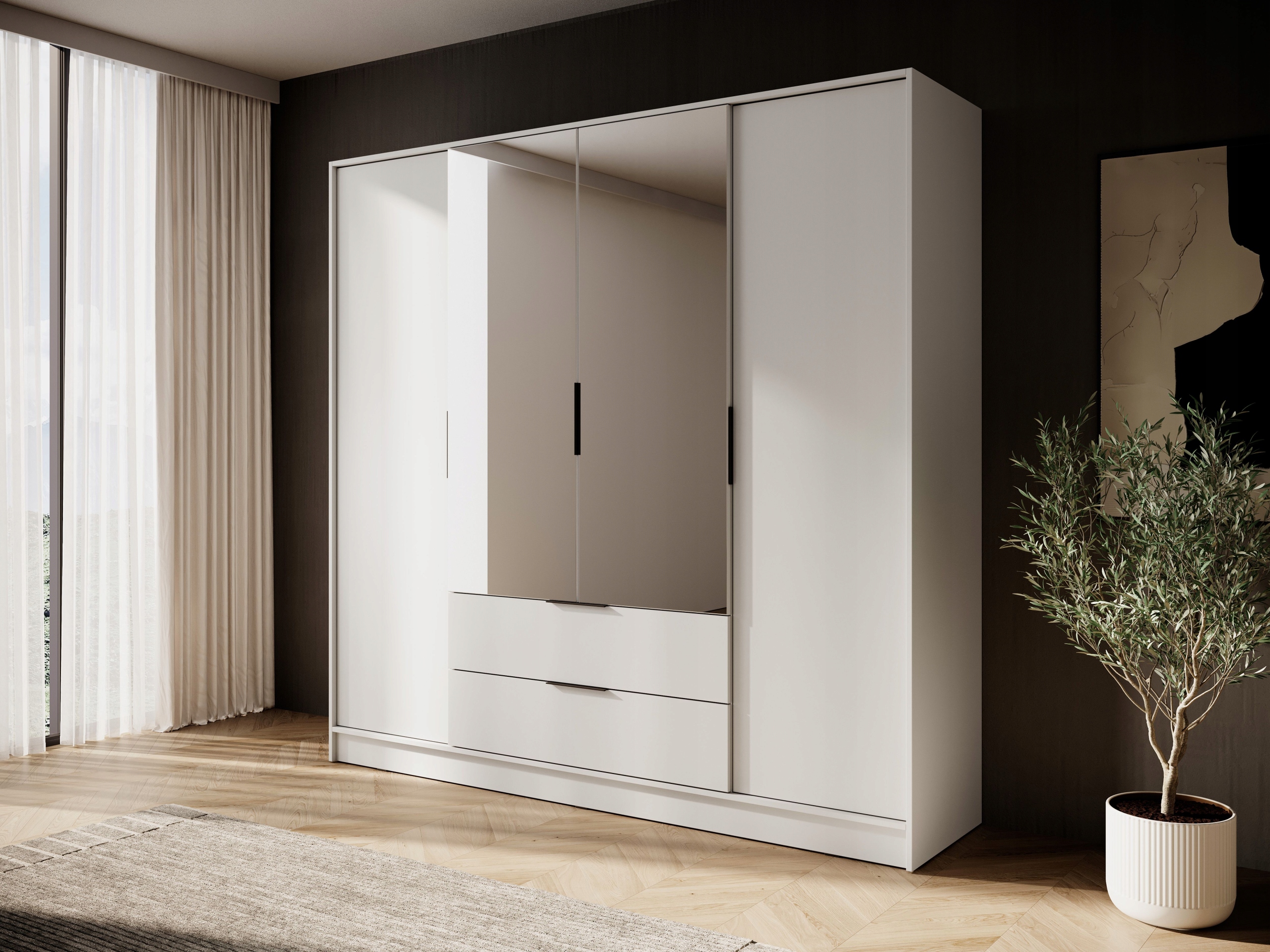 SZAFA GARDEROBA LUSTRO LIVIA 4DL OTWIERANA DĄB ARTISAN DUŻA SZUFLADY drążek