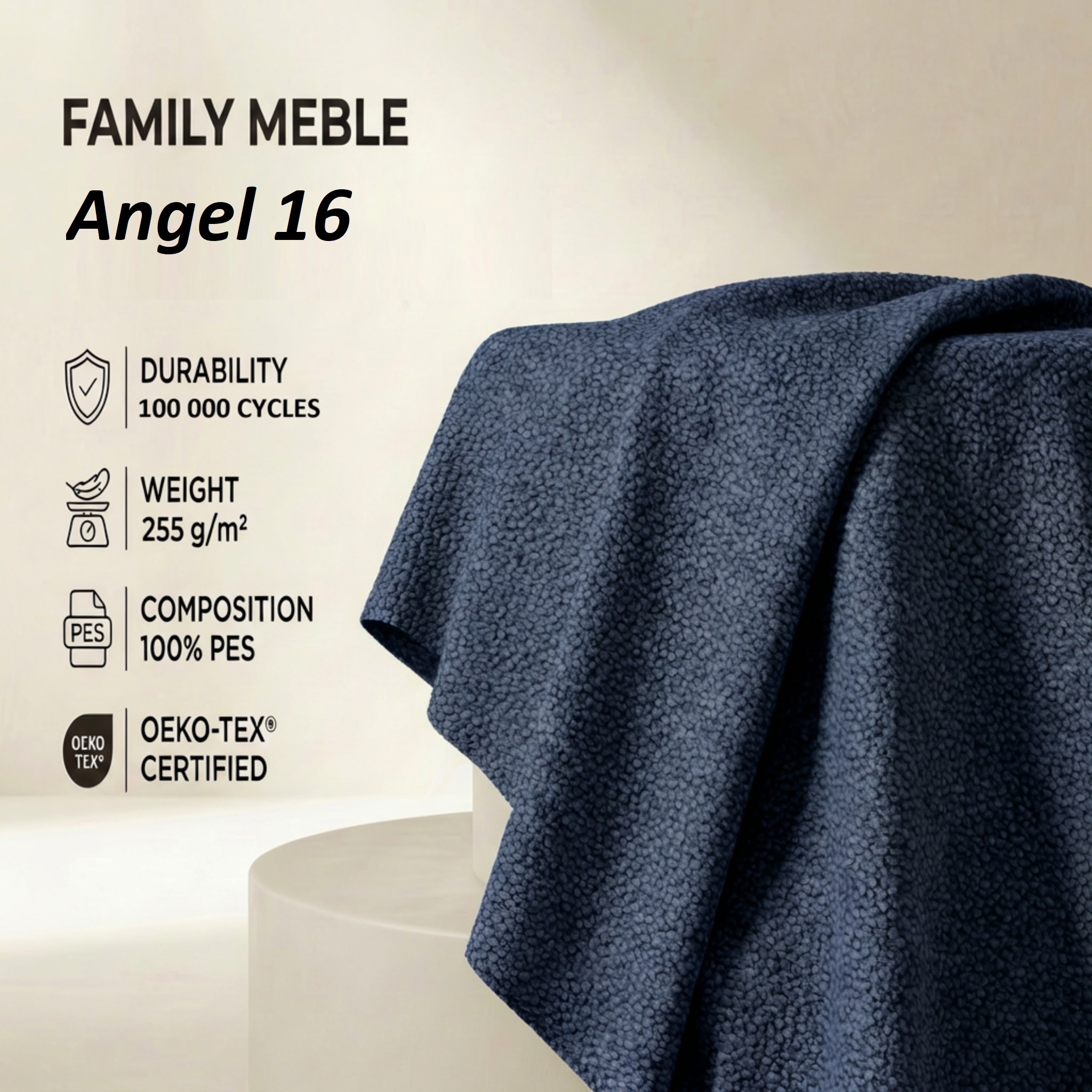 Fotele uszaki skandynawskie granatowe niebieskie Boucla welur Family Meble — tkanina