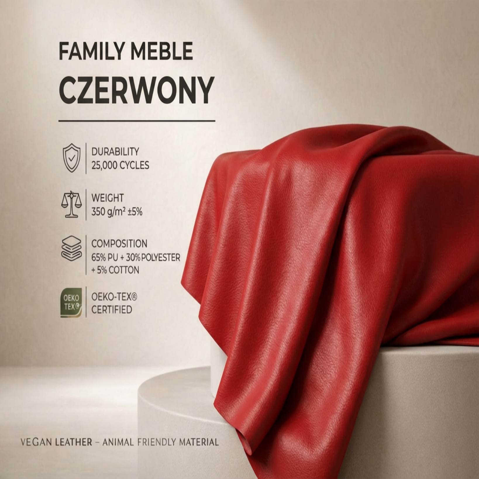 Sofa Kanapa Uszak Skandynawska czerwona glamour ekoskóra Gaja Family Meble — tkanina