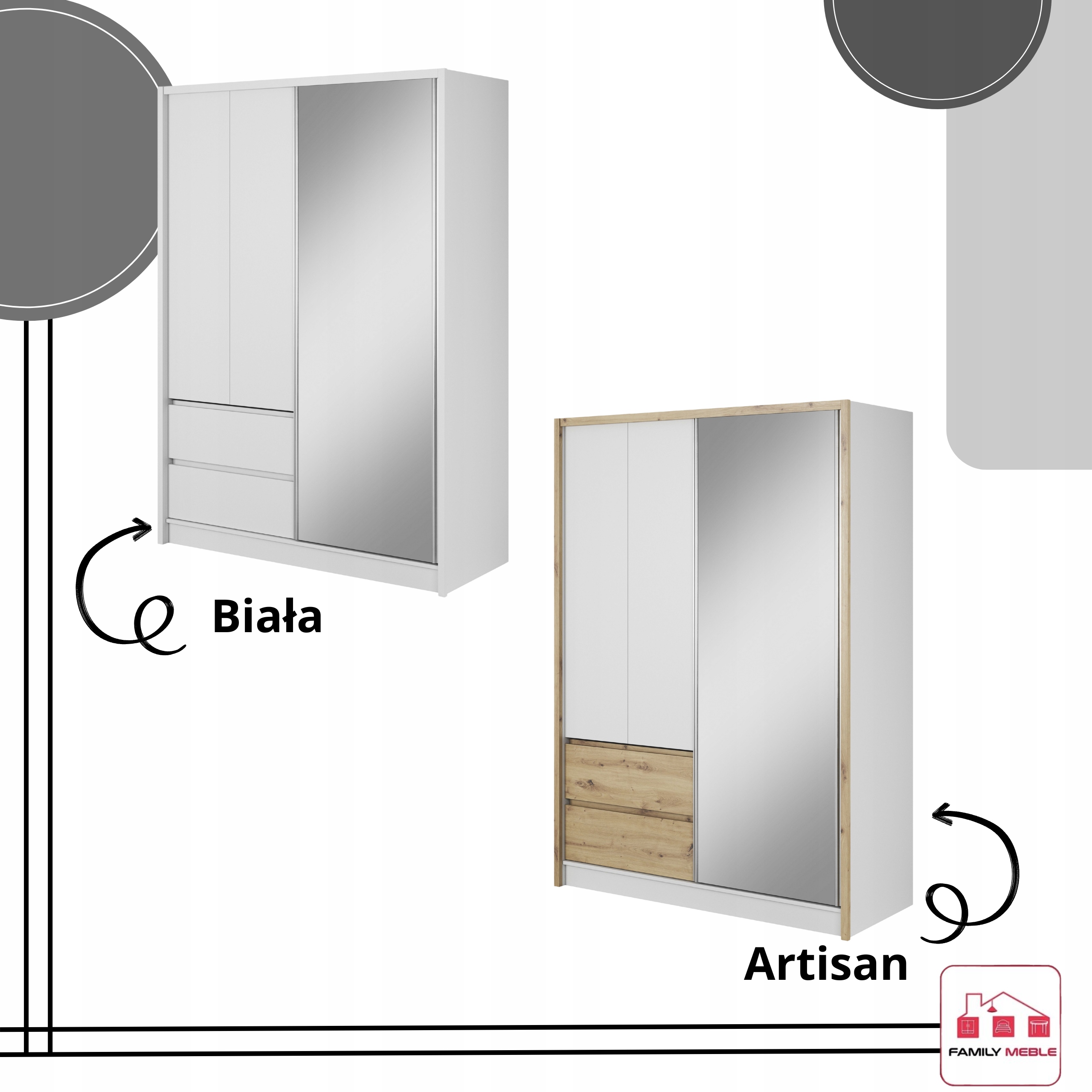 SZAFA GARDEROBA PRZESUWNA LILIA BIAŁA ARTISAN 150CM DUŻA DRĄŻEK LUSTRO