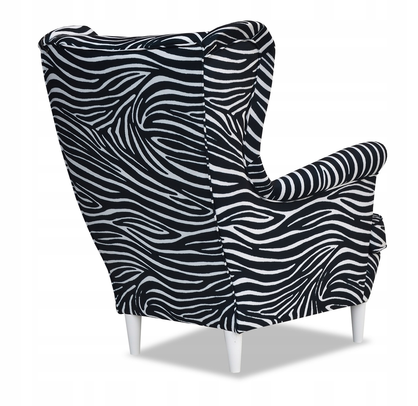 Fotel uszak ARI PRINT z podnóżkiem, skandynawski Family Meble zebra