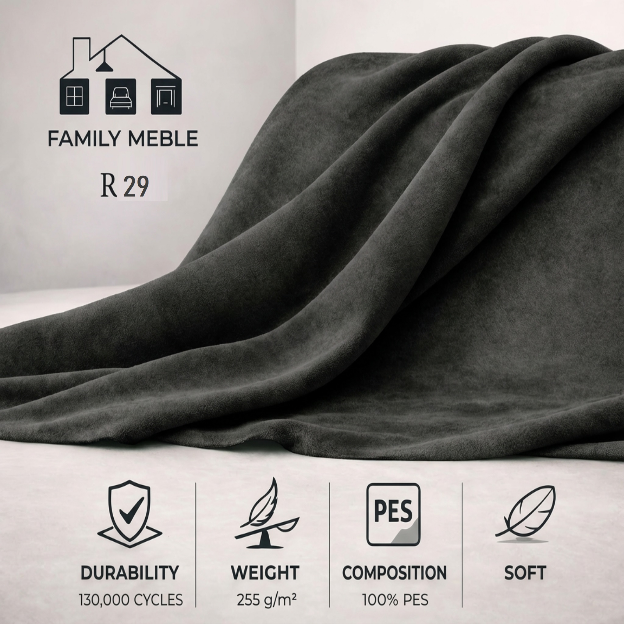 Kanapa rozkładana f spania pojemnik szary antracyt welur KIMO Family Meble — tkanina