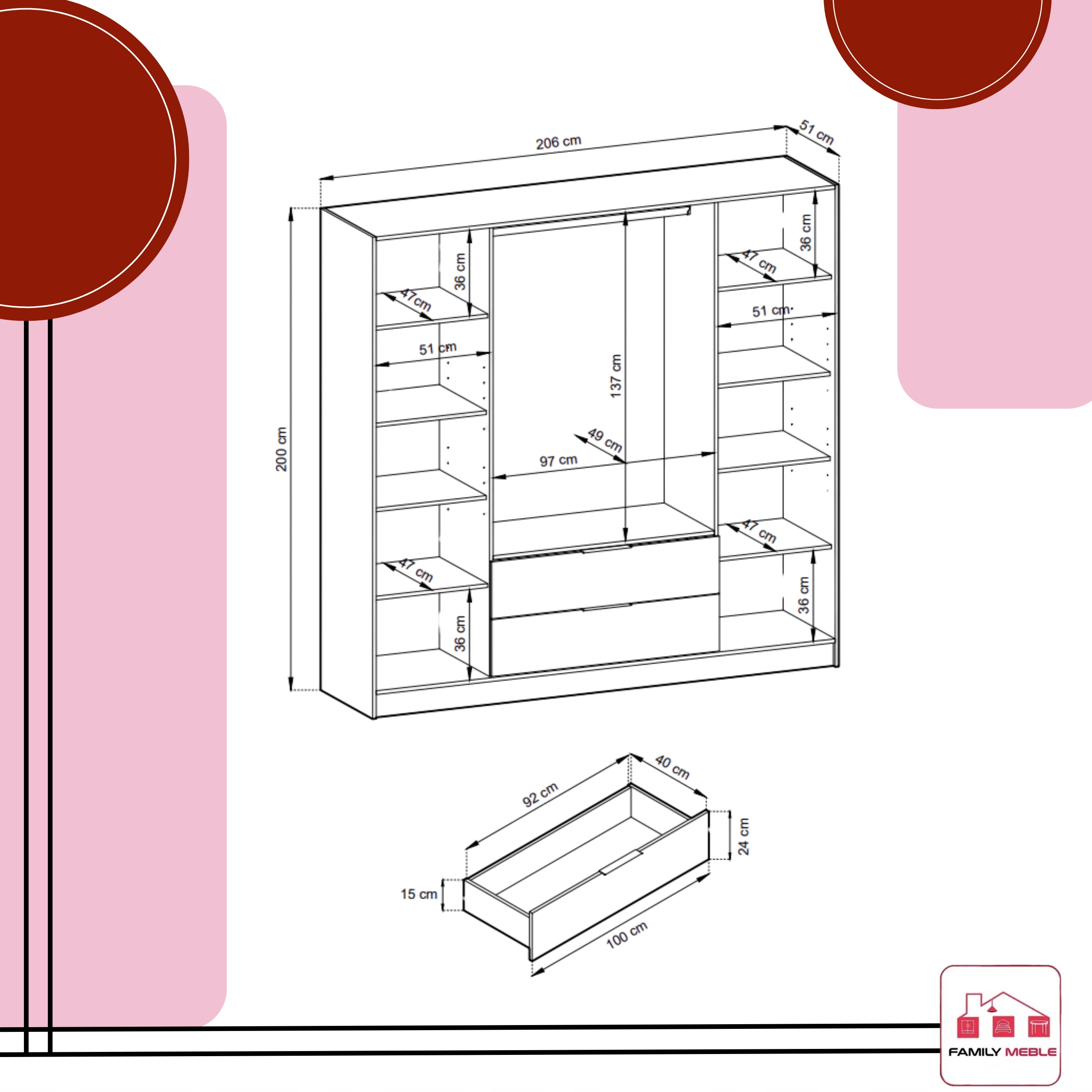 SZAFA GARDEROBA LUSTRO LIVIA 4DL OTWIERANA DĄB ARTISAN DUŻA SZUFLADY drążek