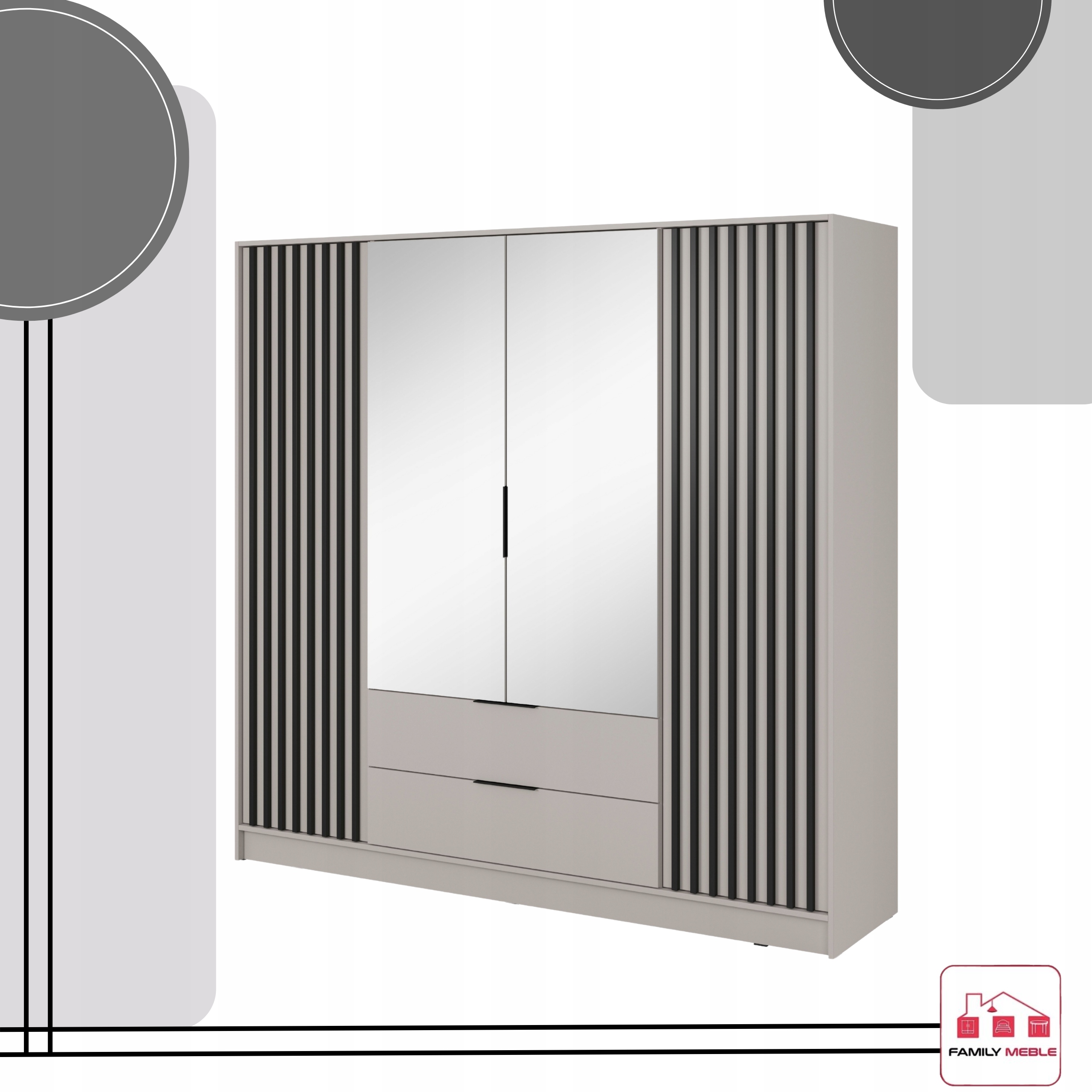 SZAFA GARDEROBA SOREN 4D KASZMIR 200CM OTWIERANA DUŻA PÓŁKI DRĄŻEK LUSTRO