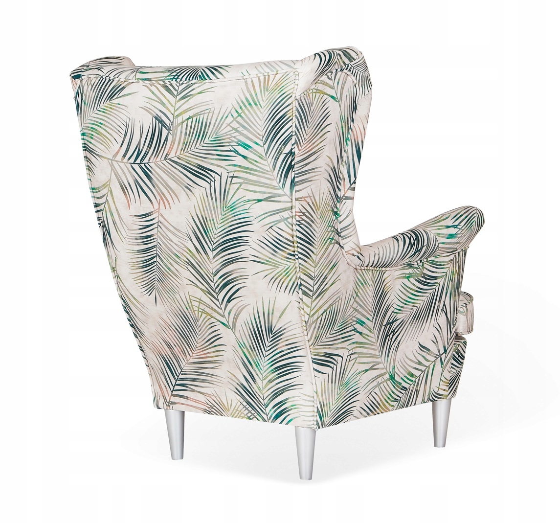 Fotel uszak ARI PRINT z podnóżkiem skandynawski Family Meble beżowy