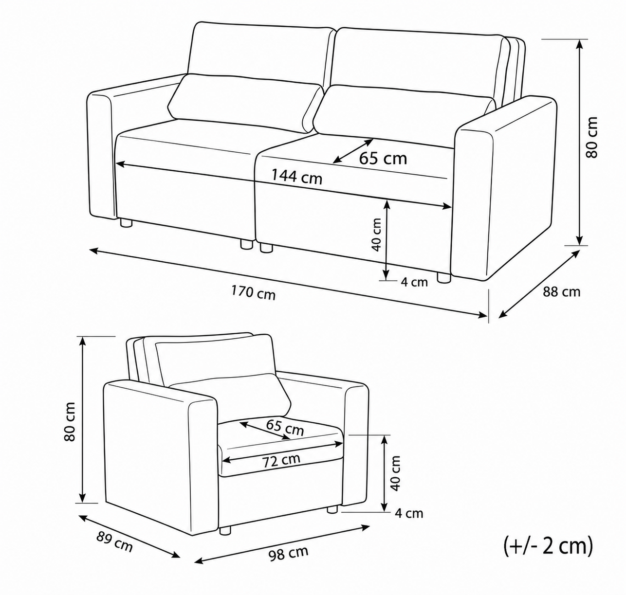 Zestaw wypoczynkowy sofa 2 kanapa fotele szary welur Komo Family meble — wymiary
