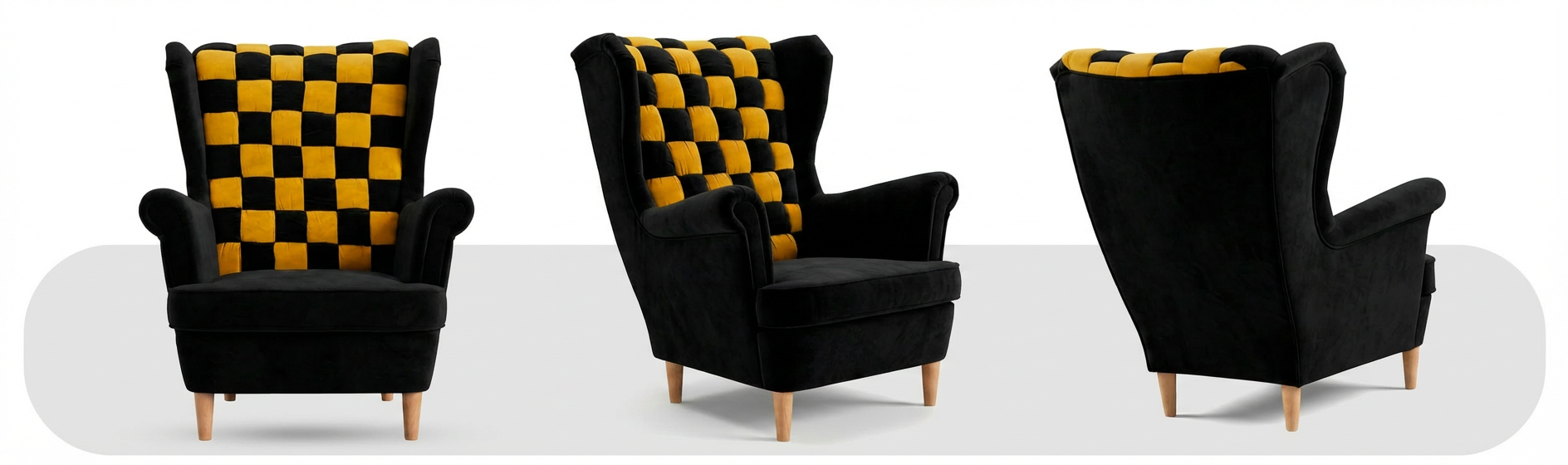 Fotele uszaki skandynawskie podnóżkiem czarne/żółte Carol Duo Family Meble — widoki produktu