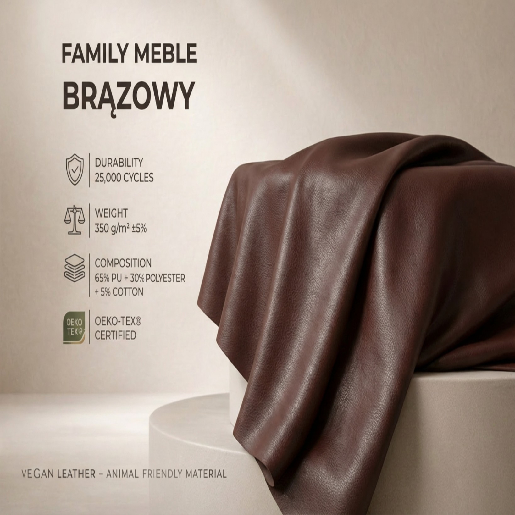 Pufa podnóżek siedzisko kostka brązowa ekoskóra skaj Family Meble — tkanina