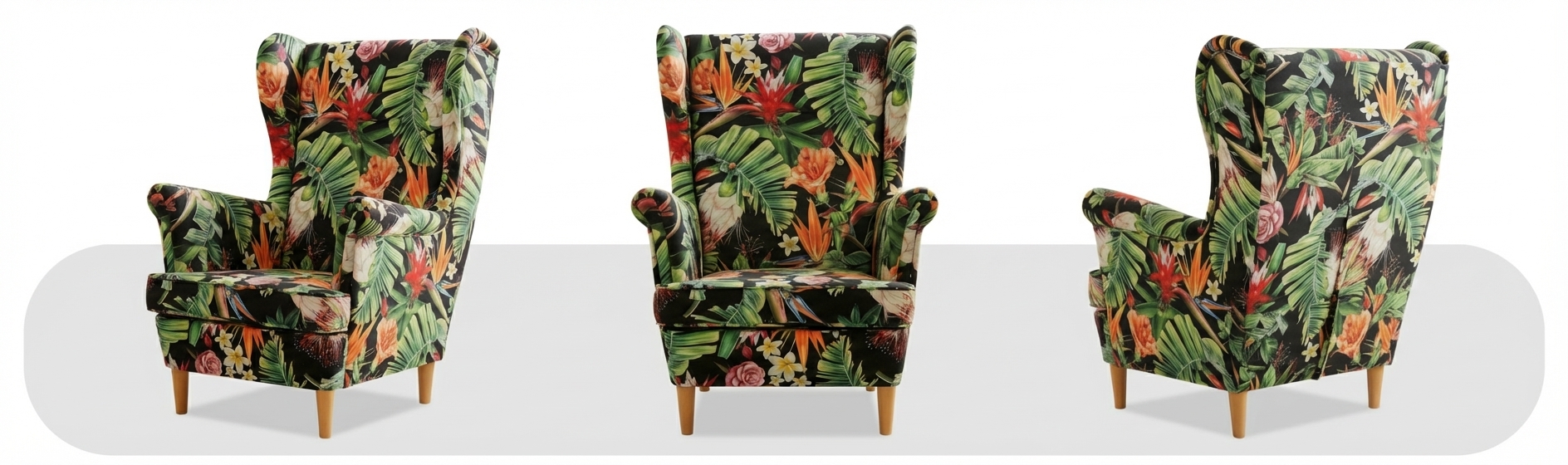 Fotel uszak skandynawski podnóżkiem pufą tiger stylowy Print Family Meble — widoki produktu