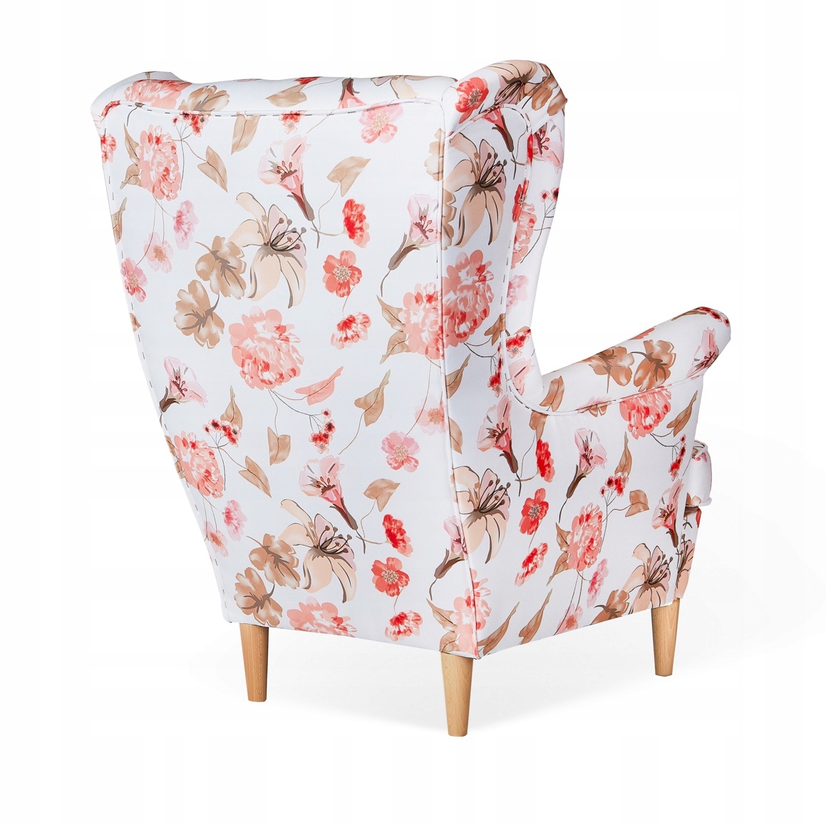 Fotel uszak ARI PRINT skandynawski Family Meble kwiaty brzoskwiniowy