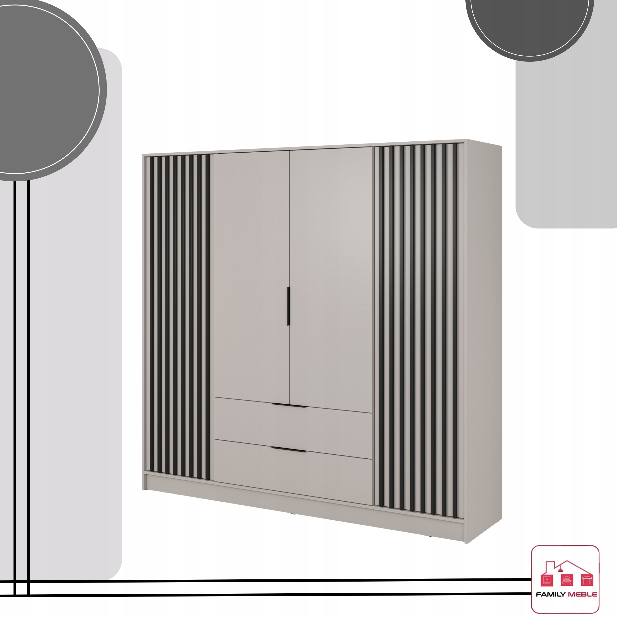 SZAFA GARDEROBA SOREN 4D KASZMIR 200CM OTWIERANA DUŻA PÓŁKI DRĄŻEK LAMELE