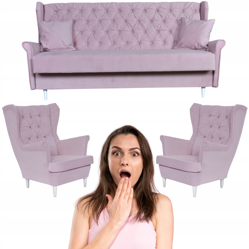 Zestaw wypoczynkowy do salonu z funkcją spania Gaja FIOLETOWY Family Meble