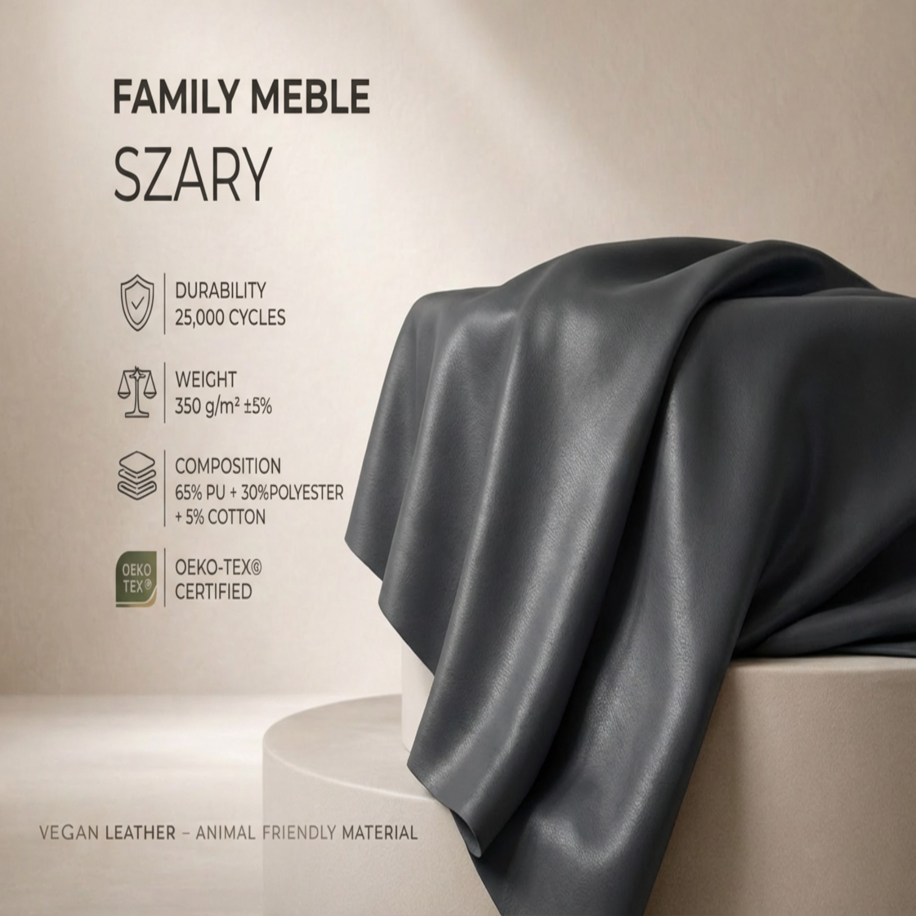 Fotel pufa podnóżek spania pojemnik szary ekoskóra Komo Family Meble — tkanina