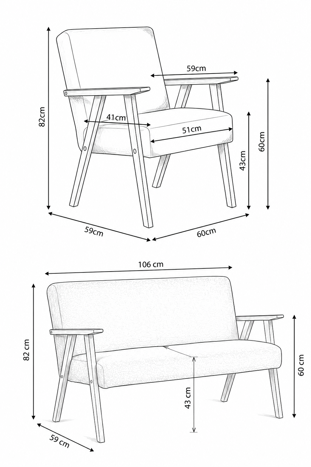 Zestaw wypoczynkowy sofa 2-os 2 fotele granatowy Soler Family Meble — wymiary