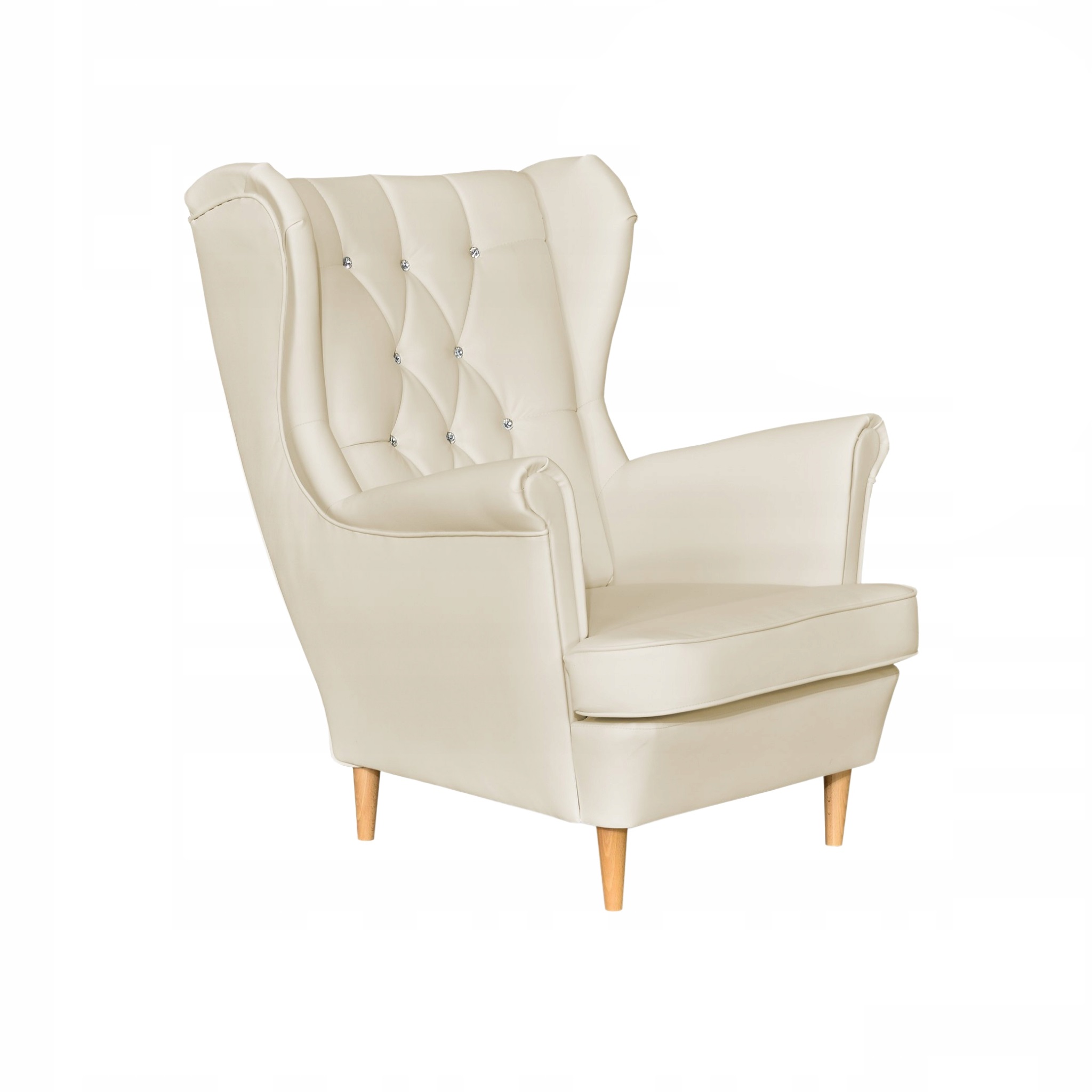 Fotel Uszak eko skóra Gaja Skandynawski Family meble beżowy kremowy