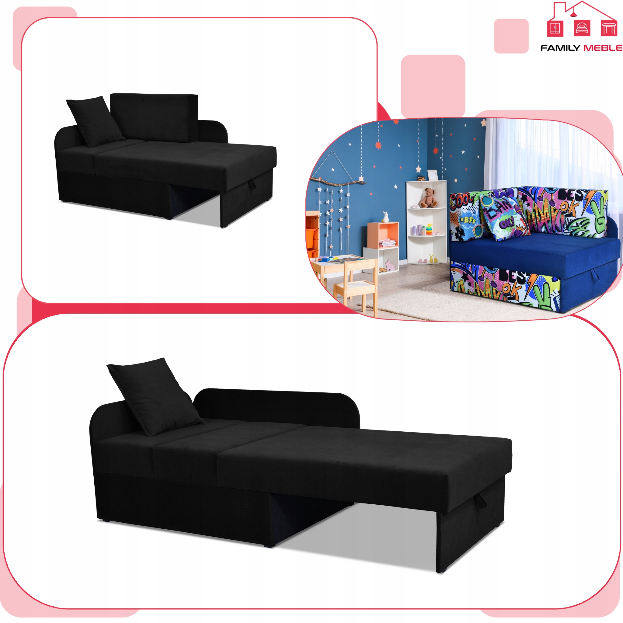 Narożnik dziecięcy Denis rozkładany pojemnik łóżko dla dzieci materac kubuś