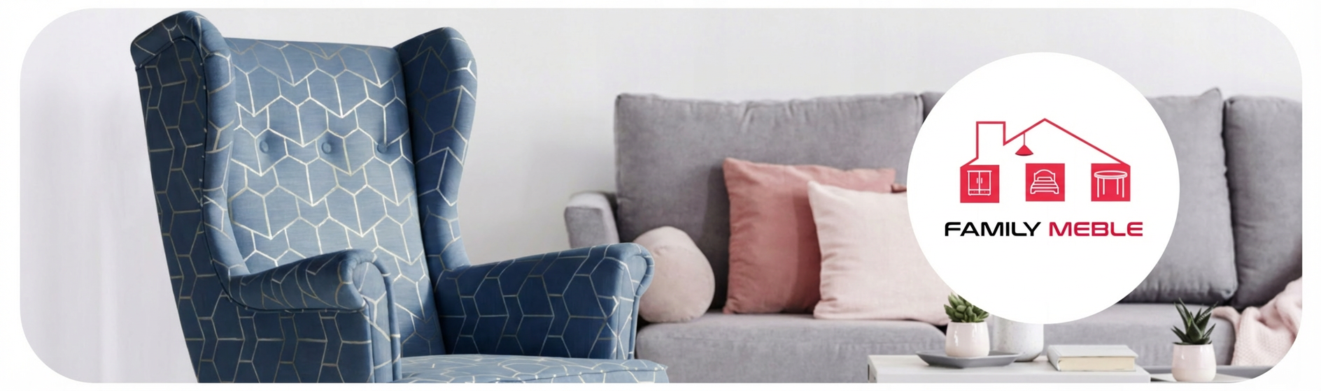 Family Meble — Fotel uszak skandynawski niebieski wzór welur pastele Design Family Meble