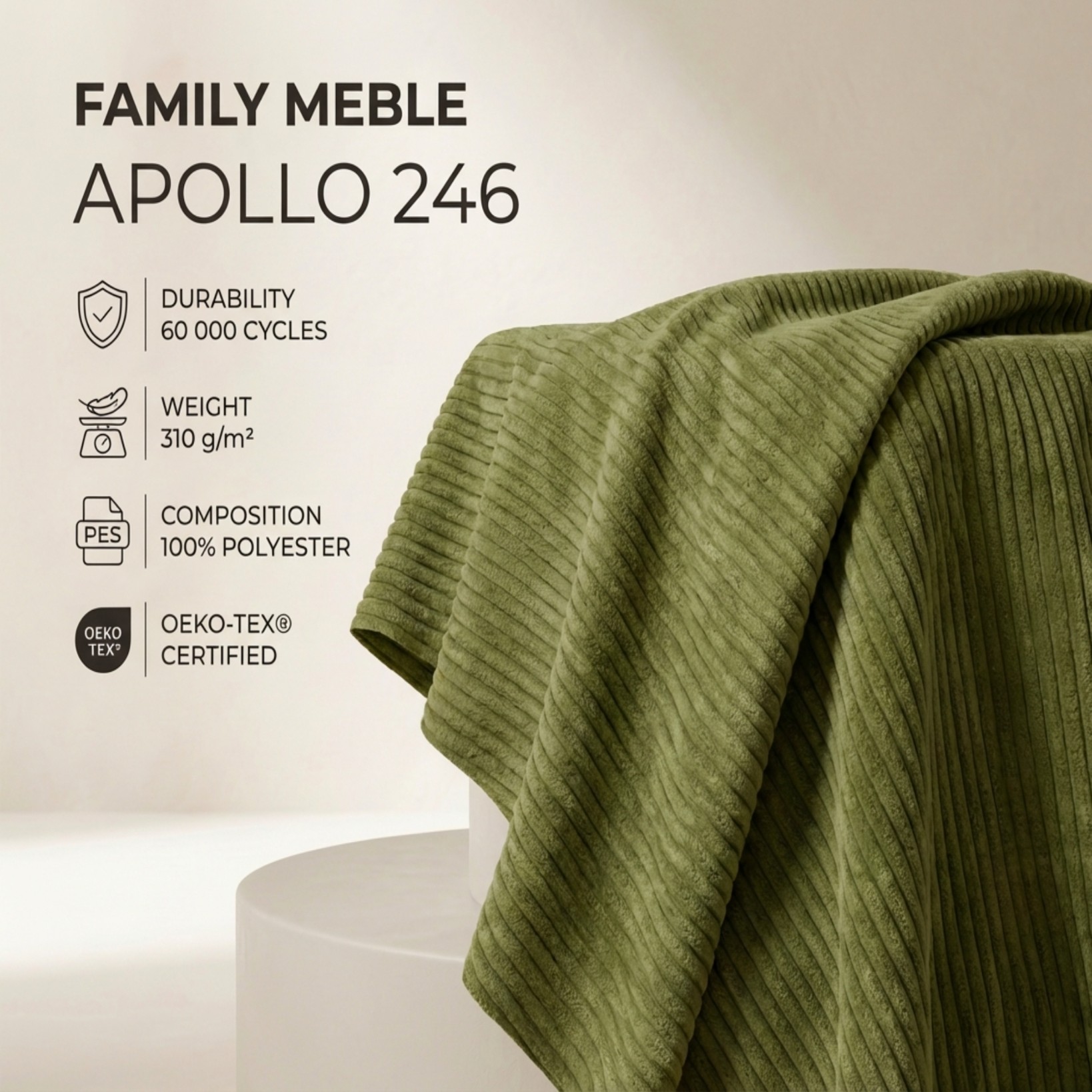 Pufa otwierana podnóżek pojemnik siedzisko zielony khaki sztruks Ari Family — tkanina
