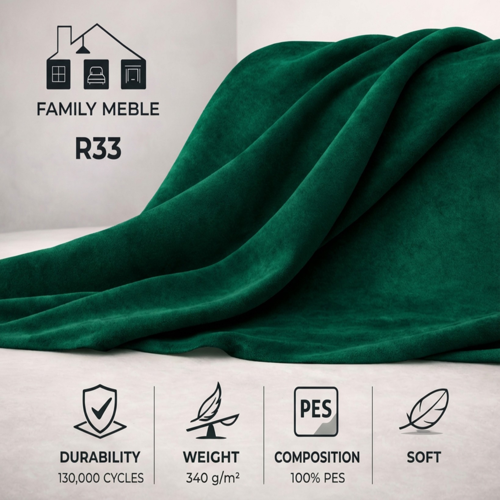 Zestaw wypoczynkowy sofa 3 kanapa fotele zielony welur Savio Family Meble — tkanina