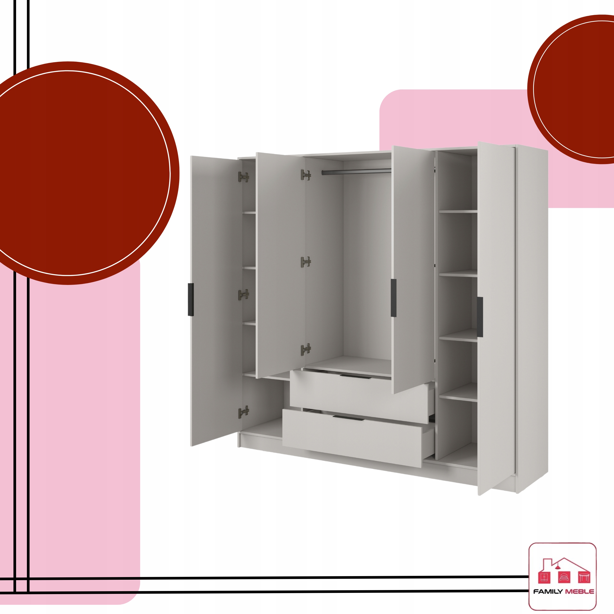 SZAFA GARDEROBA LIVIA 4D OTWIERANA KASZMIR DUŻA NA UBRANIA SZUFLADY drążek