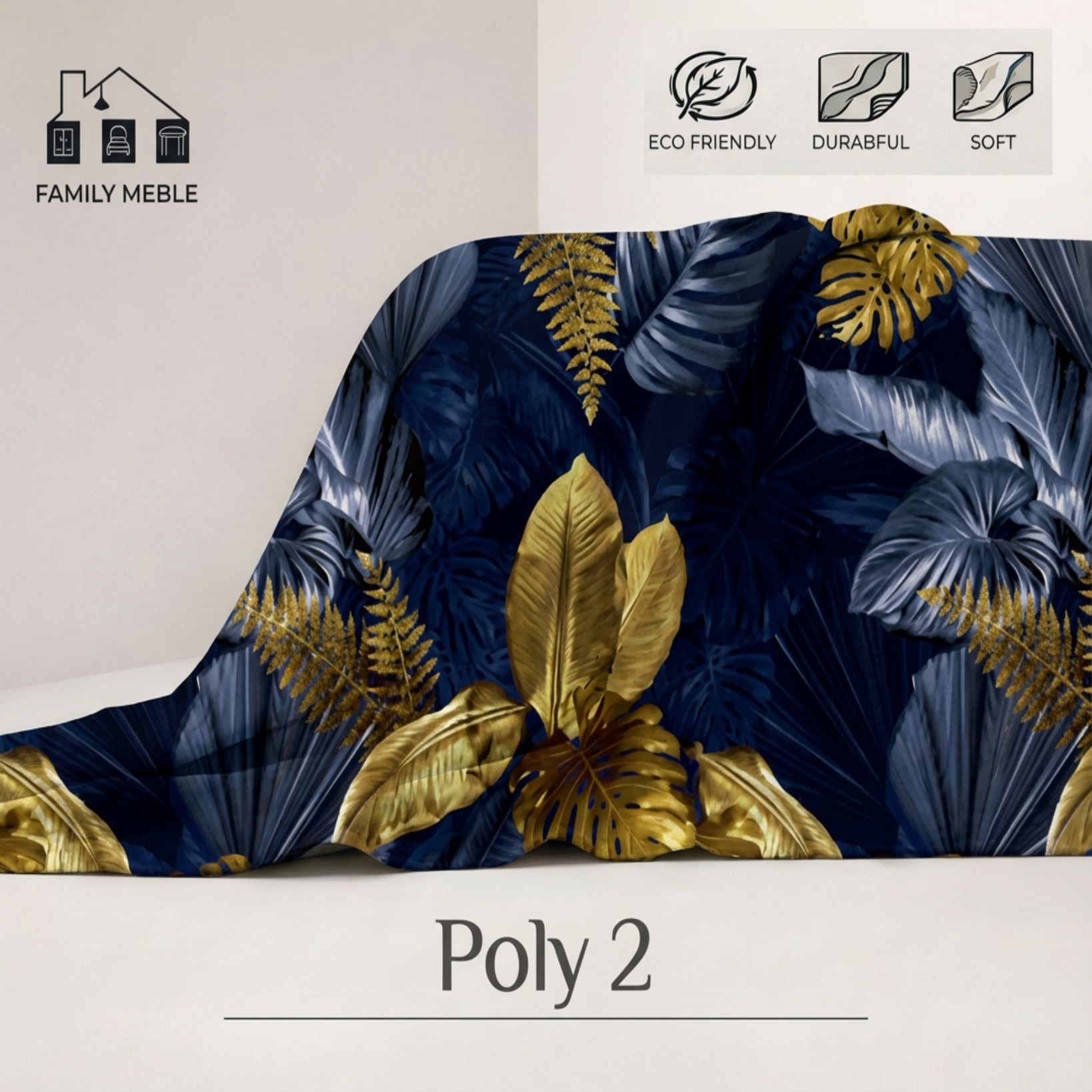 Fotel w stylu PRL retro krzesło vintage welur granatowy Soler Family Meble — tkanina
