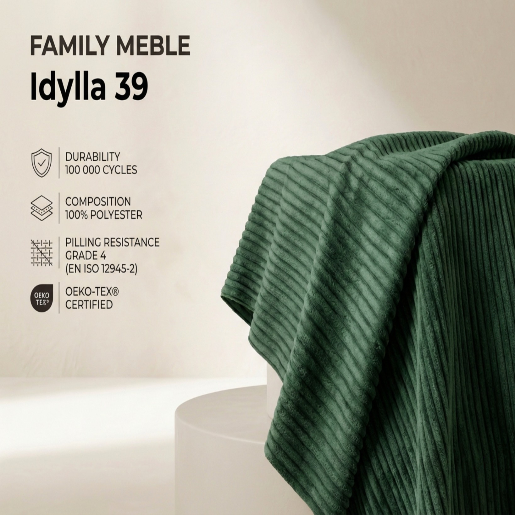 Fotel uszak welurowy zielony sztruks butelkowa zieleń Idylla Family Meble — tkanina