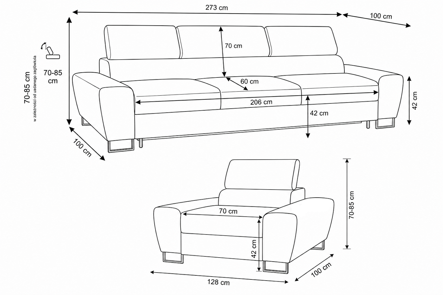 Zestaw wypoczynkowy sofa 3 kanapa fotele zielony welur Savio Family Meble — wymiary