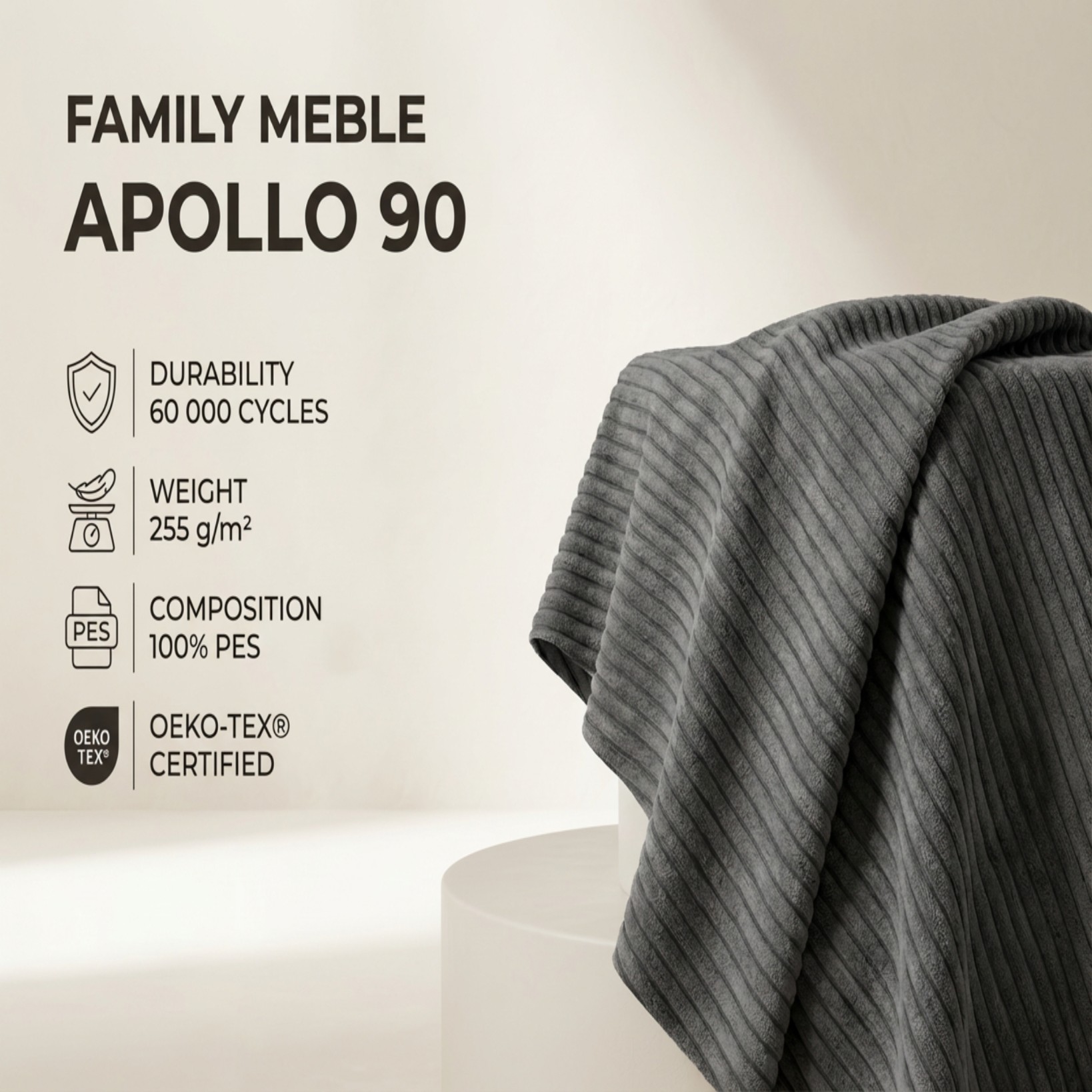 Kanapa rozkładana f spania pojemnik szara paski sztruks Apollo Family Meble — tkanina