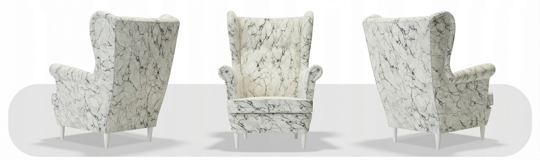 Fotel uszak skandynawski biały marmur wzór carrara Design Family Meble — widoki produktu