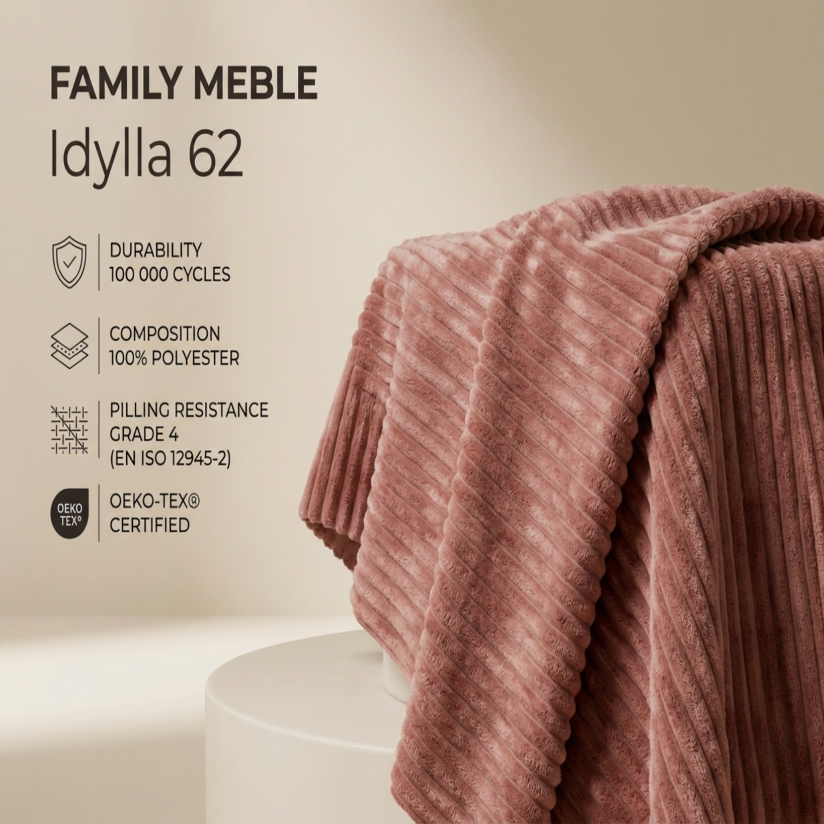Fotel uszak skandynawski sztruks miękki miły dotyku róż Idylla Family Meble — tkanina
