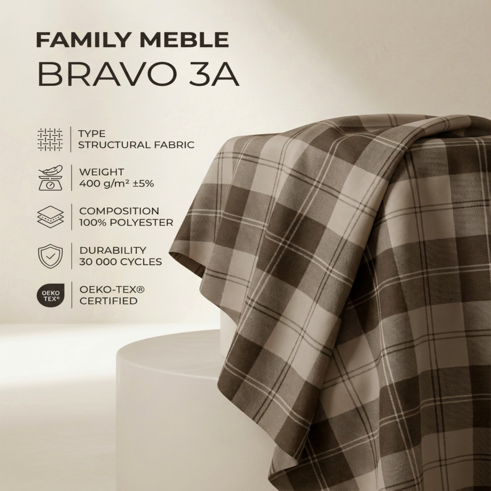 Fotel wypoczynkowy salon reg zagłówek pleciona beżowy Savio Family Meble — tkanina