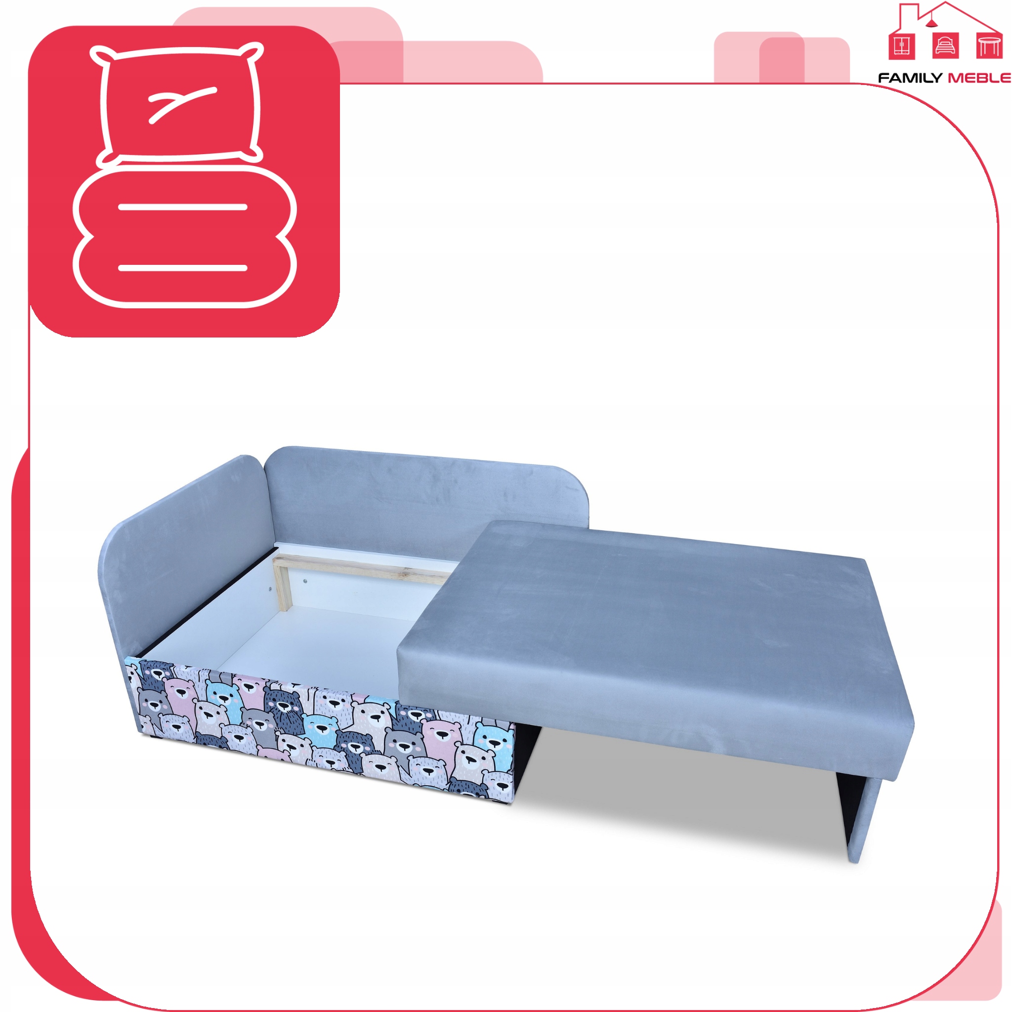 Narożnik dziecięcy Bambino rozkładany pojemnik łóżko dzieci materac kubuś