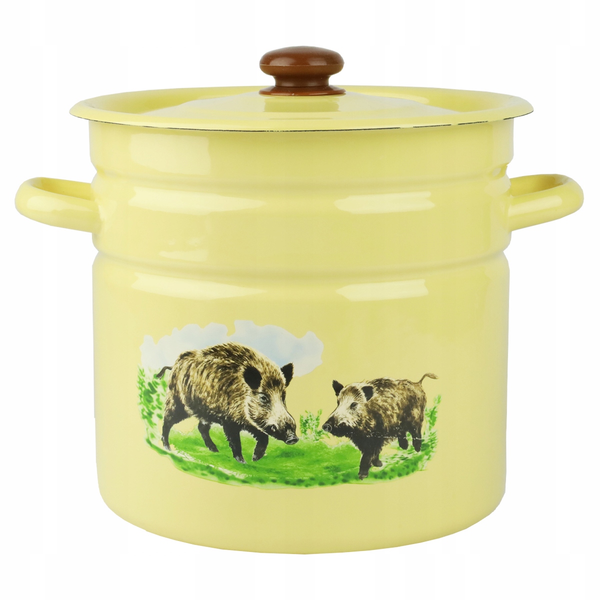 GARNEK EMALIOWANY 12 L Z POKRYWKĄ WZÓR DZIK DO GOTOWANIA POTRAW PRZETWORÓW