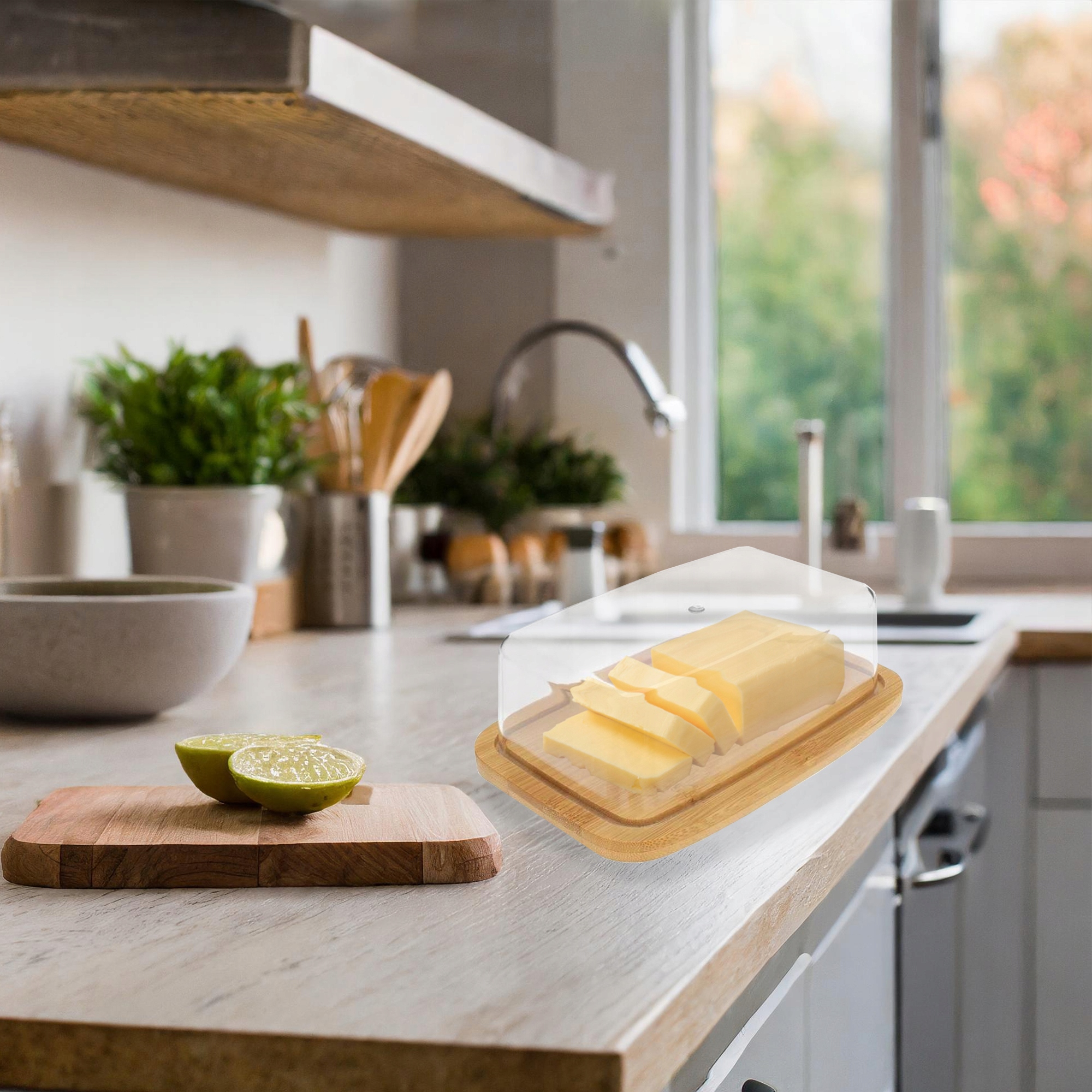 MASELNICZKA BAMBUSOWA Z PLASTIKOWĄ POKRYWĄ POJEMNIK DO PRZECHOWYWANIA MASŁA