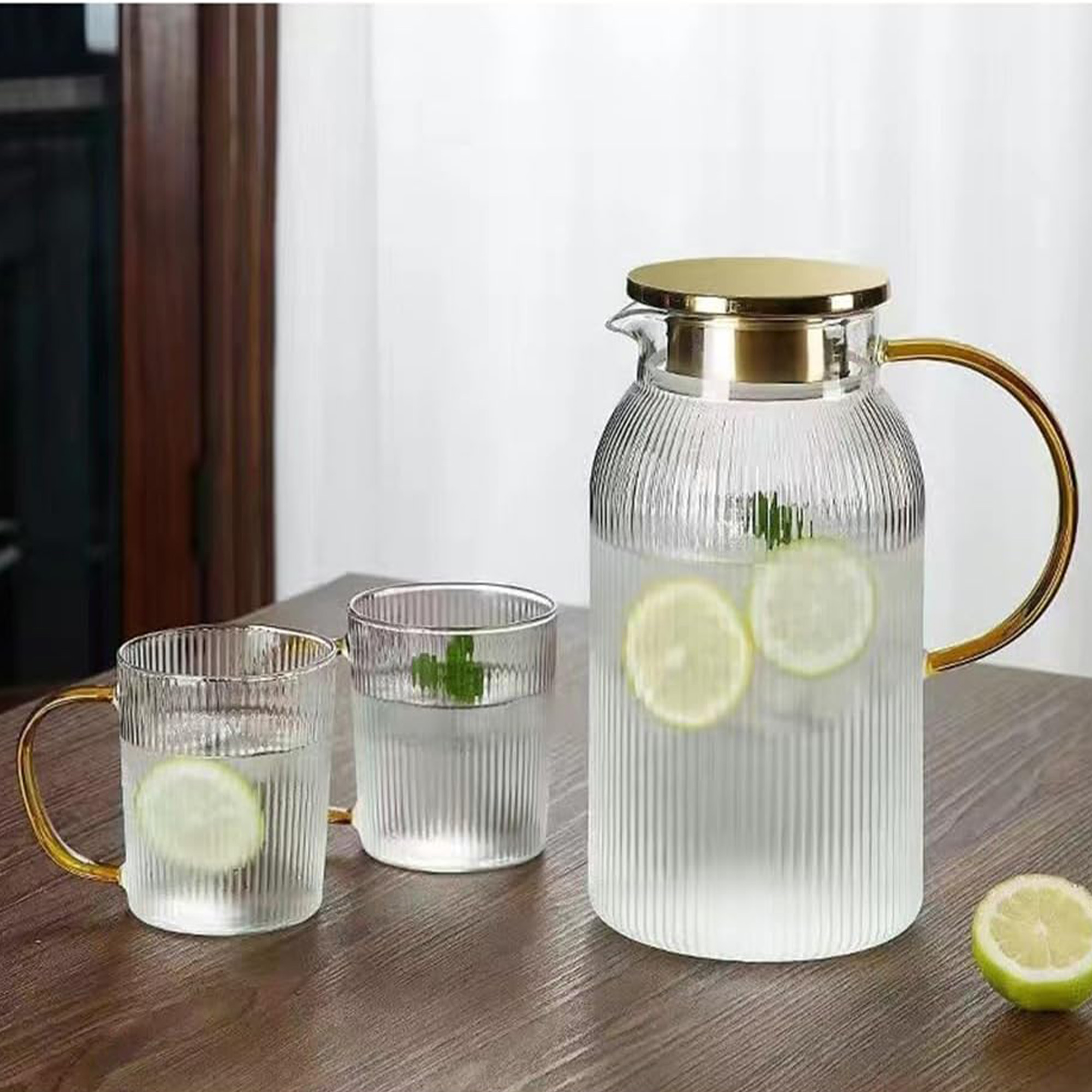 DZBANEK SZKLANY NA WODĘ LEMONIADĘ 1,5L KARAFKA Z POKRYWKĄ SITKO FILTRUJĄCE