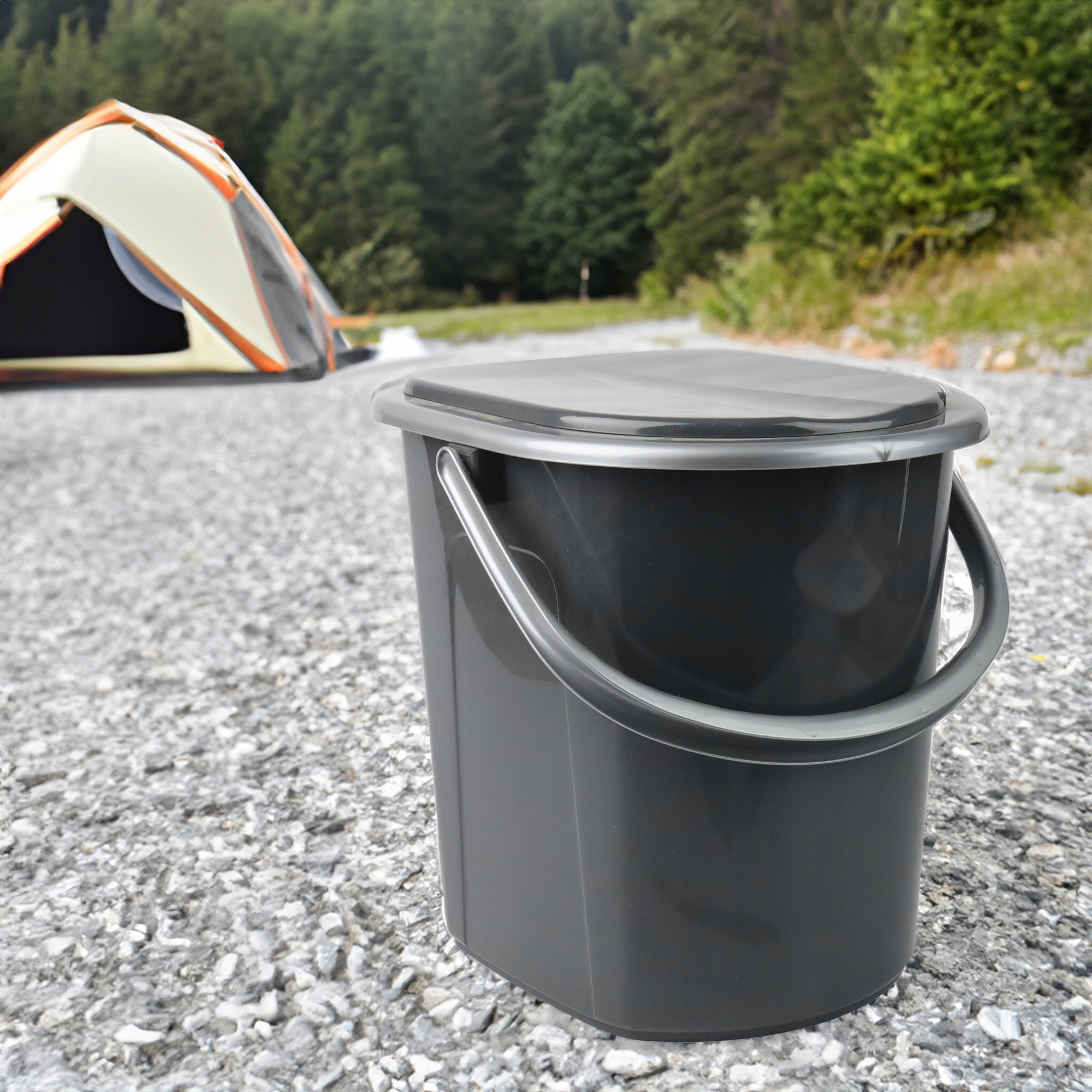 WIADRO WC MOBILNA TOALETA TURYSTYCZNA SZARA 22L Z POKRYWĄ I UCHWYTEM PODRÓŻ