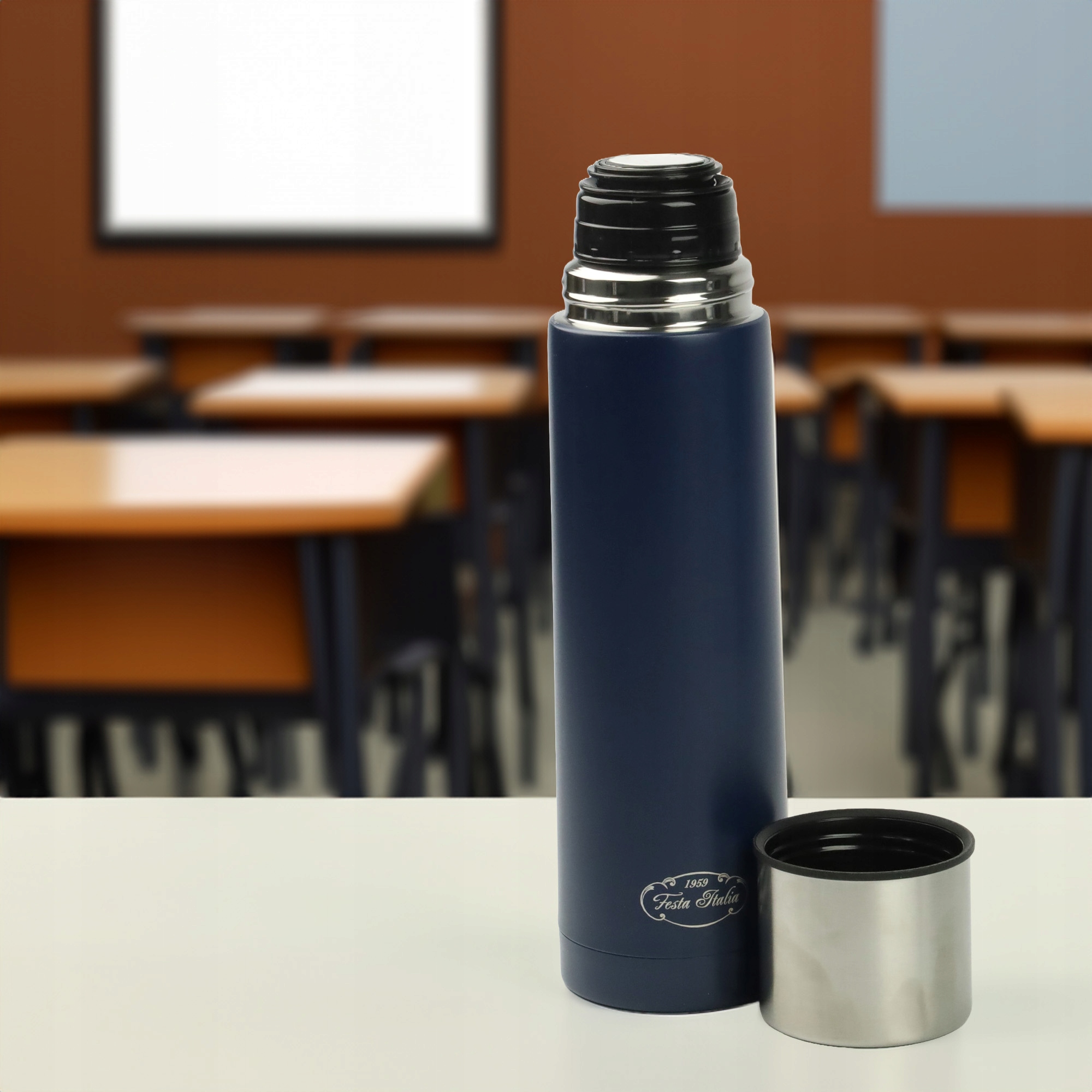 TERMOS GRANATOWY TERMICZNY 750ML STAL NIERDZEWNA BIDON NA GORĄCE NAPOJE