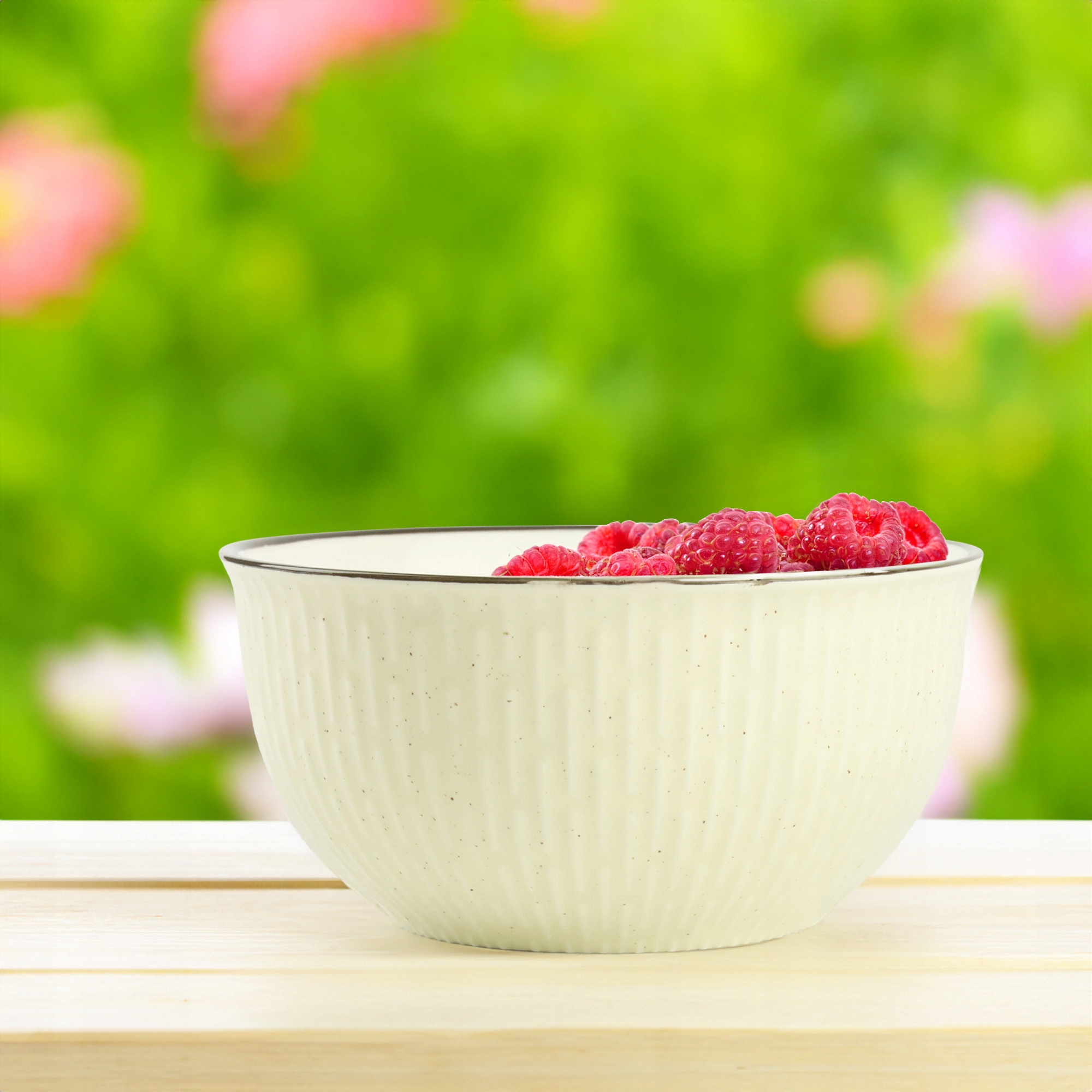 CERAMICZNA SALATERKA NA ZUPĘ OWOCE PRZEKĄSKI BEŻOWA ZDOBIONA Z WZOREM 510ML