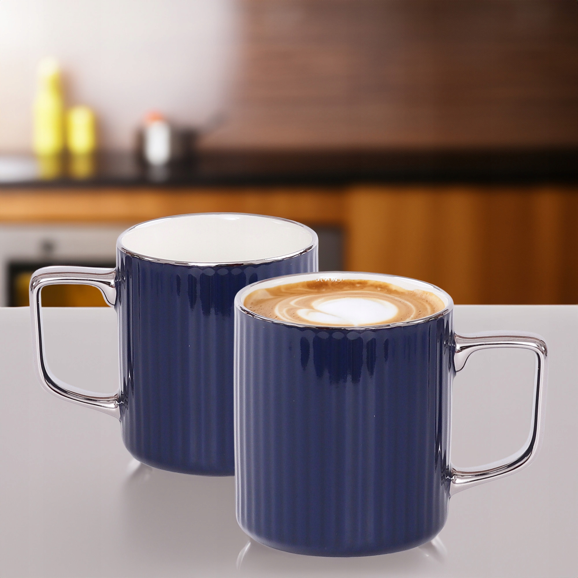 PORCELANOWY KUBEK NA KAWĘ HERBATĘ GRANAT ZDOBIONY ZE SREBRNYM UCHEM 370ML