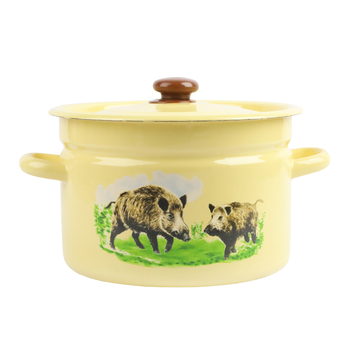 GARNEK EMALIOWANY 9 L Z POKRYWKĄ WZÓR DZIK DO GOTOWANIA POTRAW PRZETWORÓW