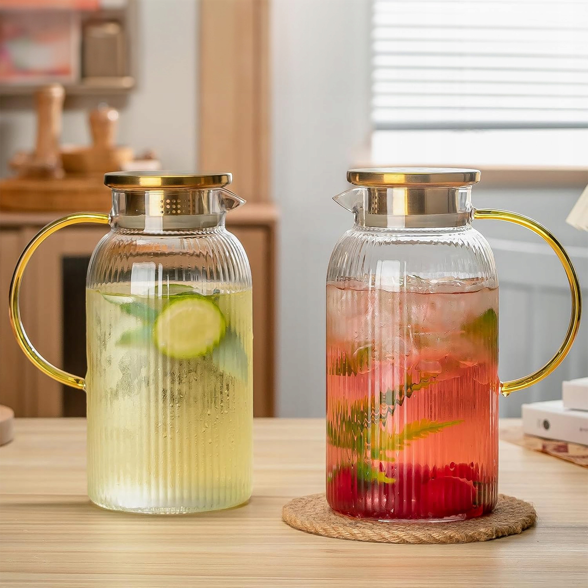 DZBANEK SZKLANY NA WODĘ LEMONIADĘ 1,5L KARAFKA Z POKRYWKĄ SITKO FILTRUJĄCE