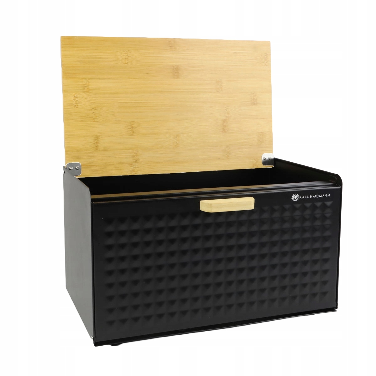 Chlebak pojemnik na pieczywo na chleb bułki stalowy deska bambusowa czarny